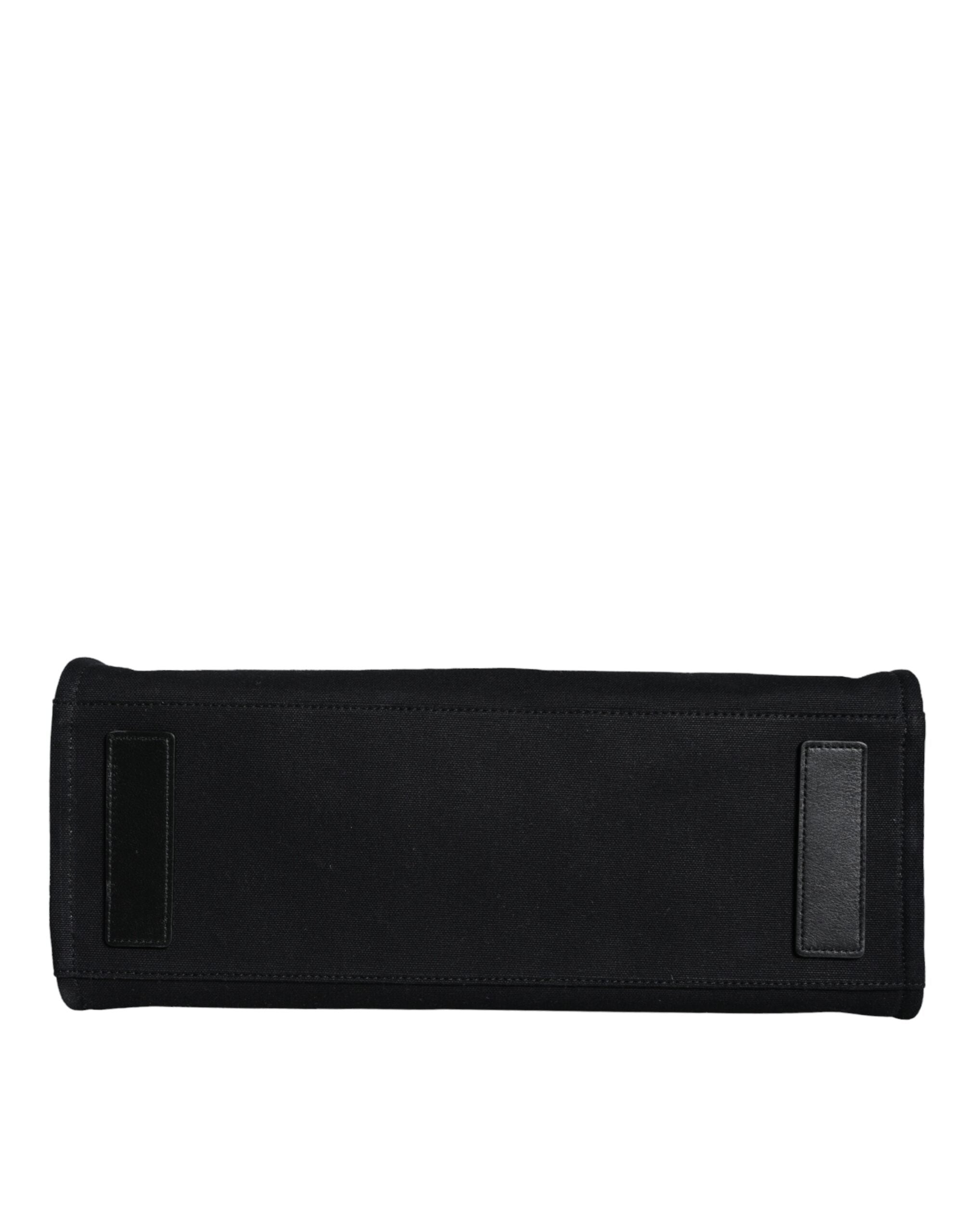 Versace Black Top Handle Canvas Leather Logo Crossbody Tote Bag-6