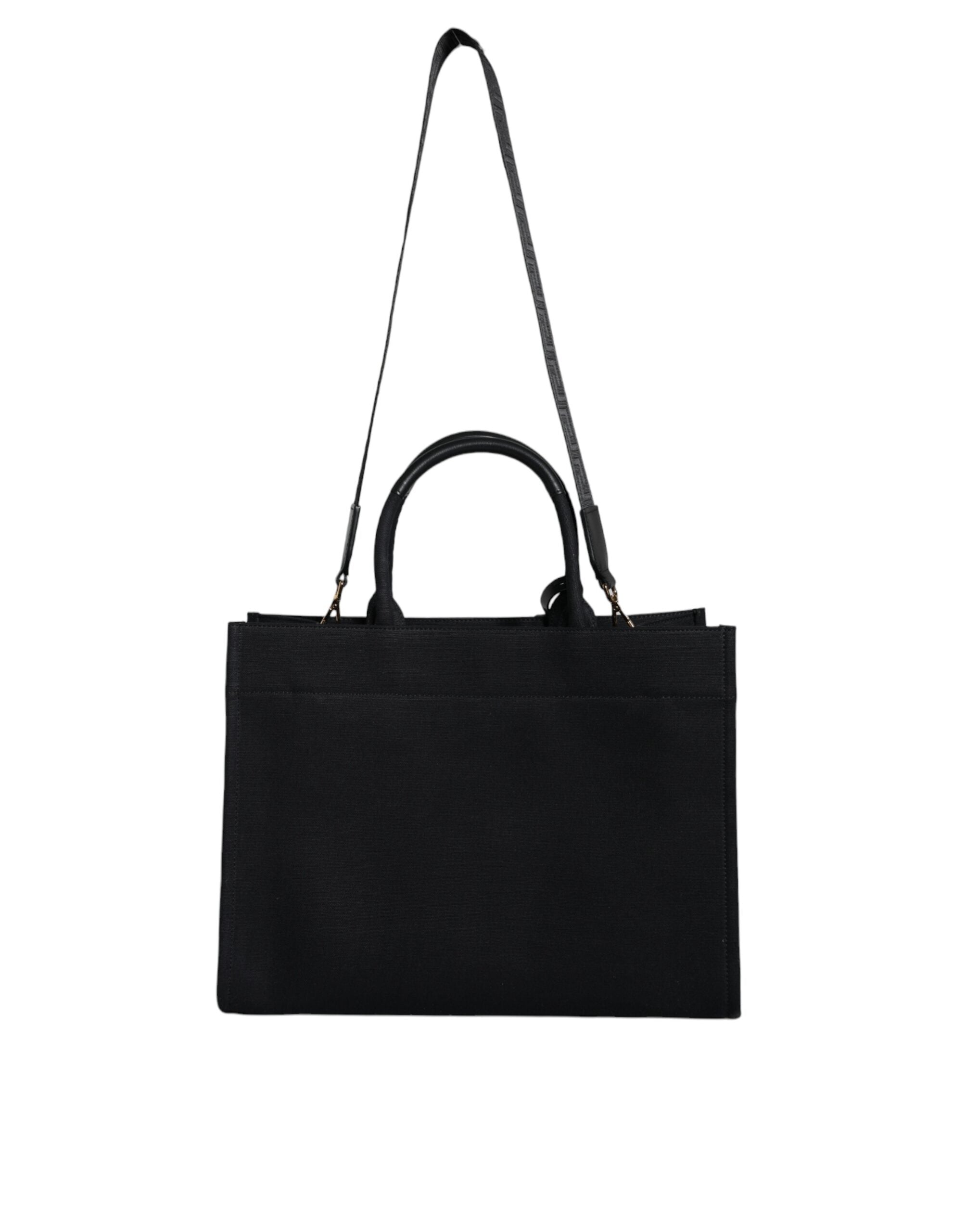 Versace Black Top Handle Canvas Leather Logo Crossbody Tote Bag-7