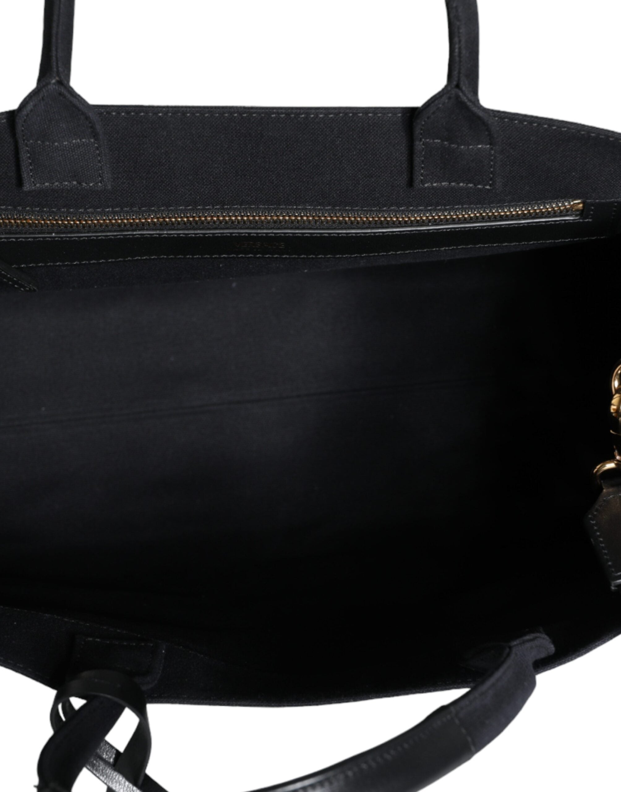 Versace Black Top Handle Canvas Leather Logo Crossbody Tote Bag-8