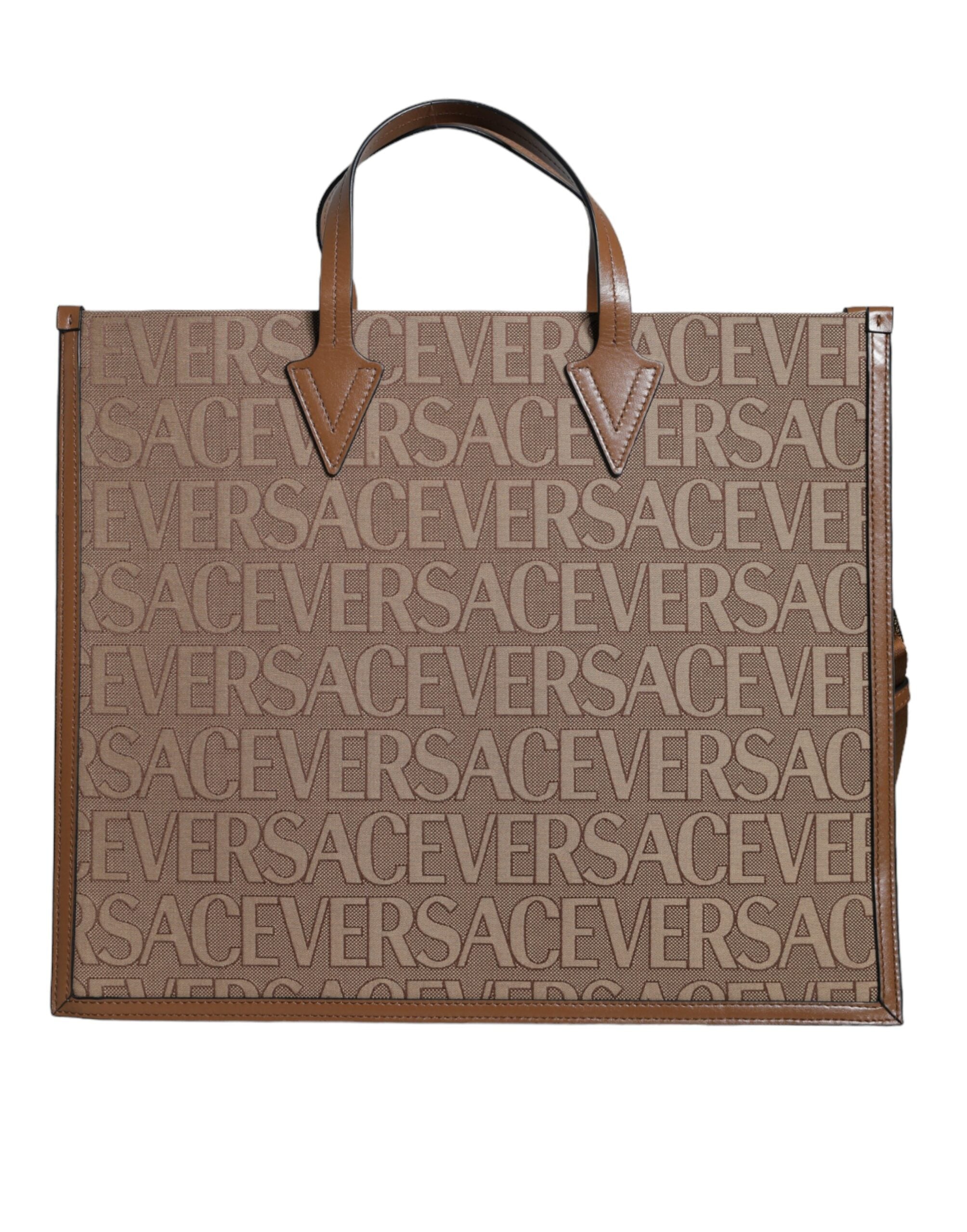 Versace Braune Jacquard-Leder-Logo-Crossbody-Tasche mit Obergriff-7