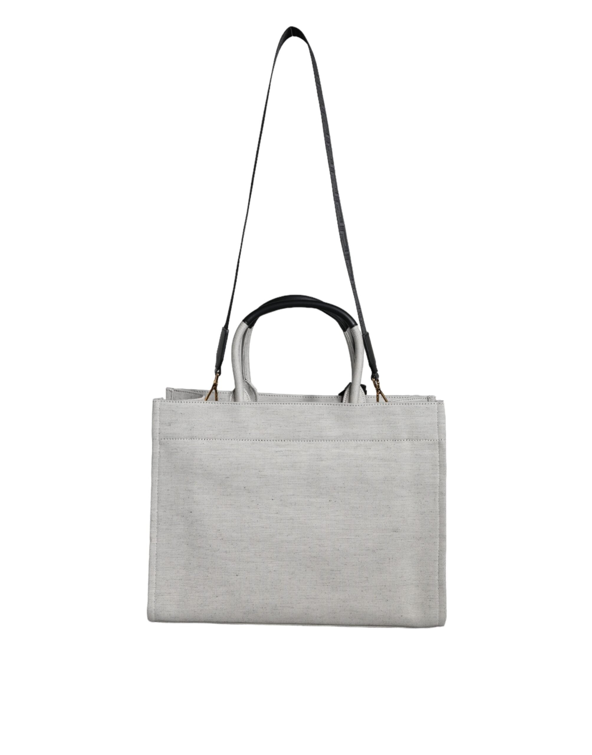 Versace White Top Handle Canvas Leather Logo Crossbody Tote Bag-3