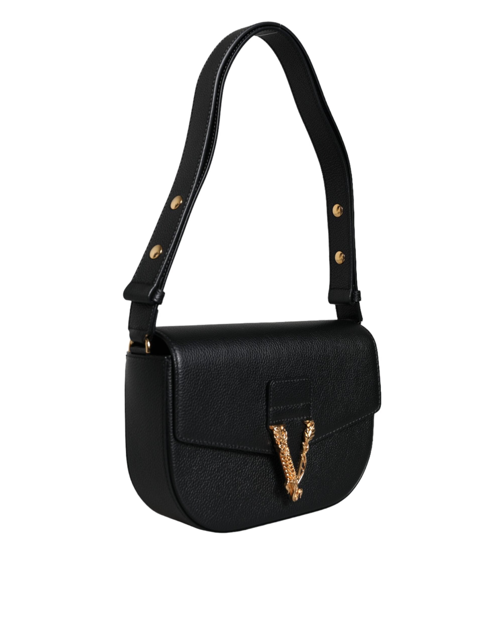 Versace Black Grainy Calf Leather Logo Crossbody Shoulder Bag-2