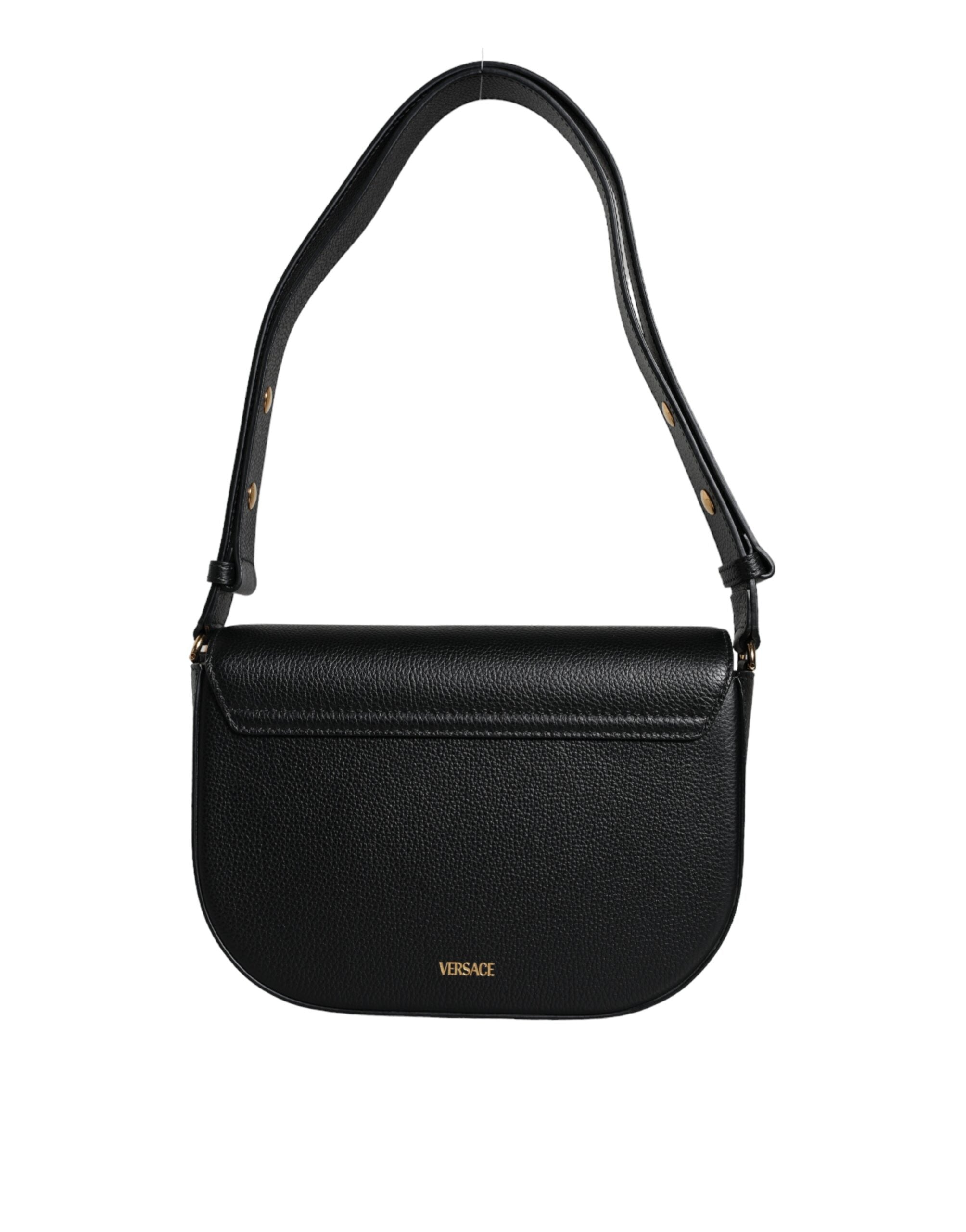 Versace Black Grainy Calf Leather Logo Crossbody Shoulder Bag-3