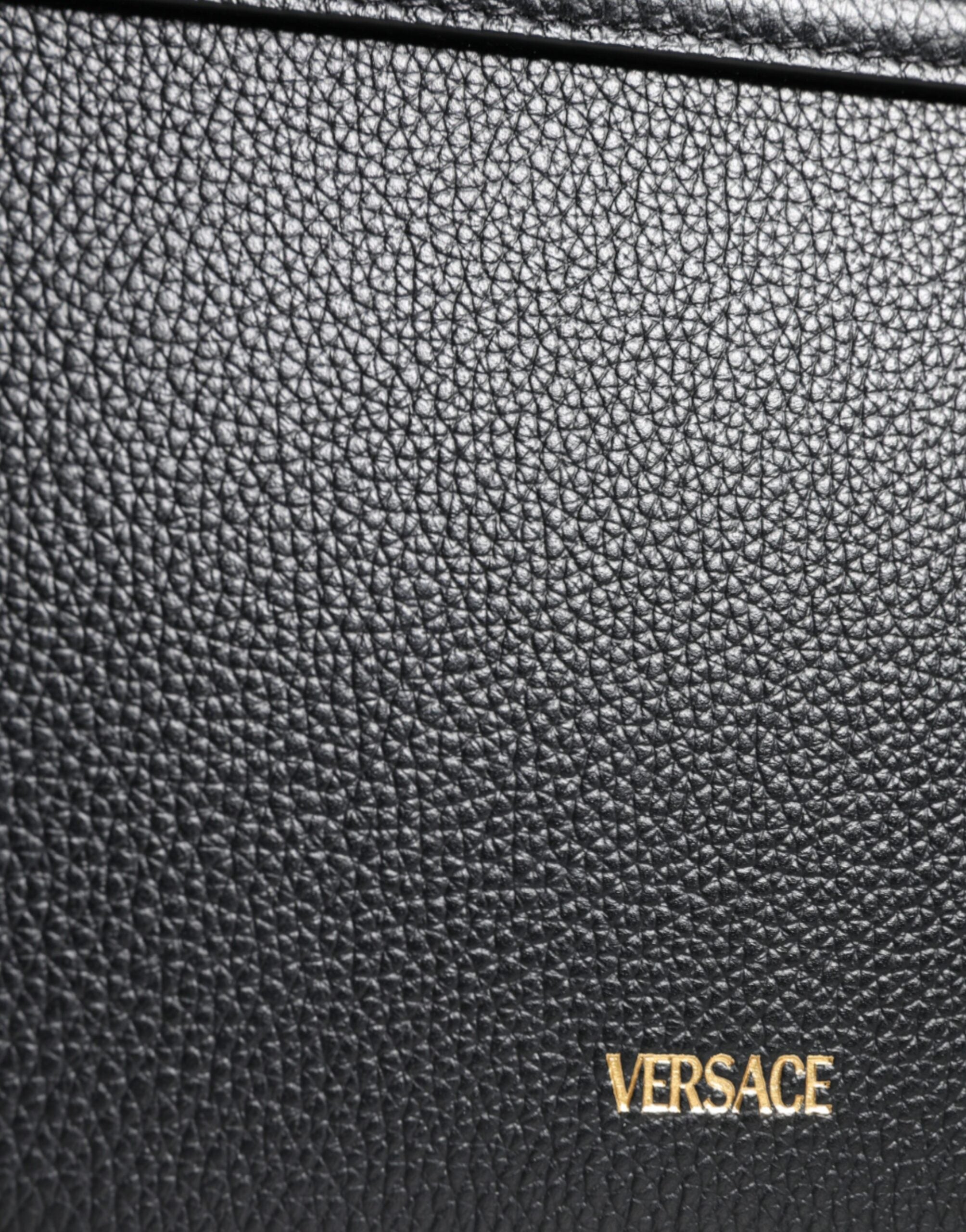 Versace Black Grainy Calf Leather Logo Crossbody Shoulder Bag-6