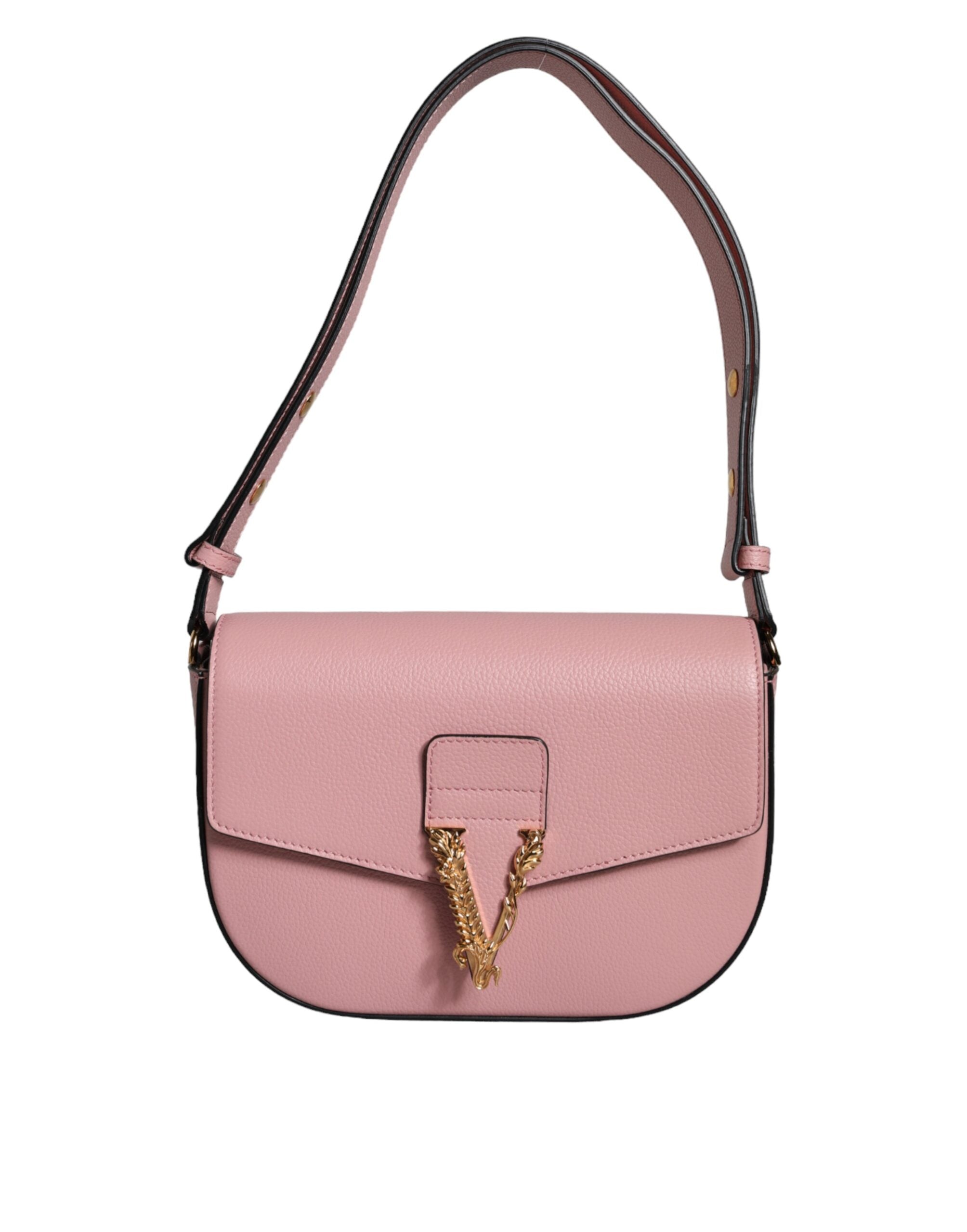 Versace Pink Grainy Calf Leather Logo Crossbody Shoulder Bag-2