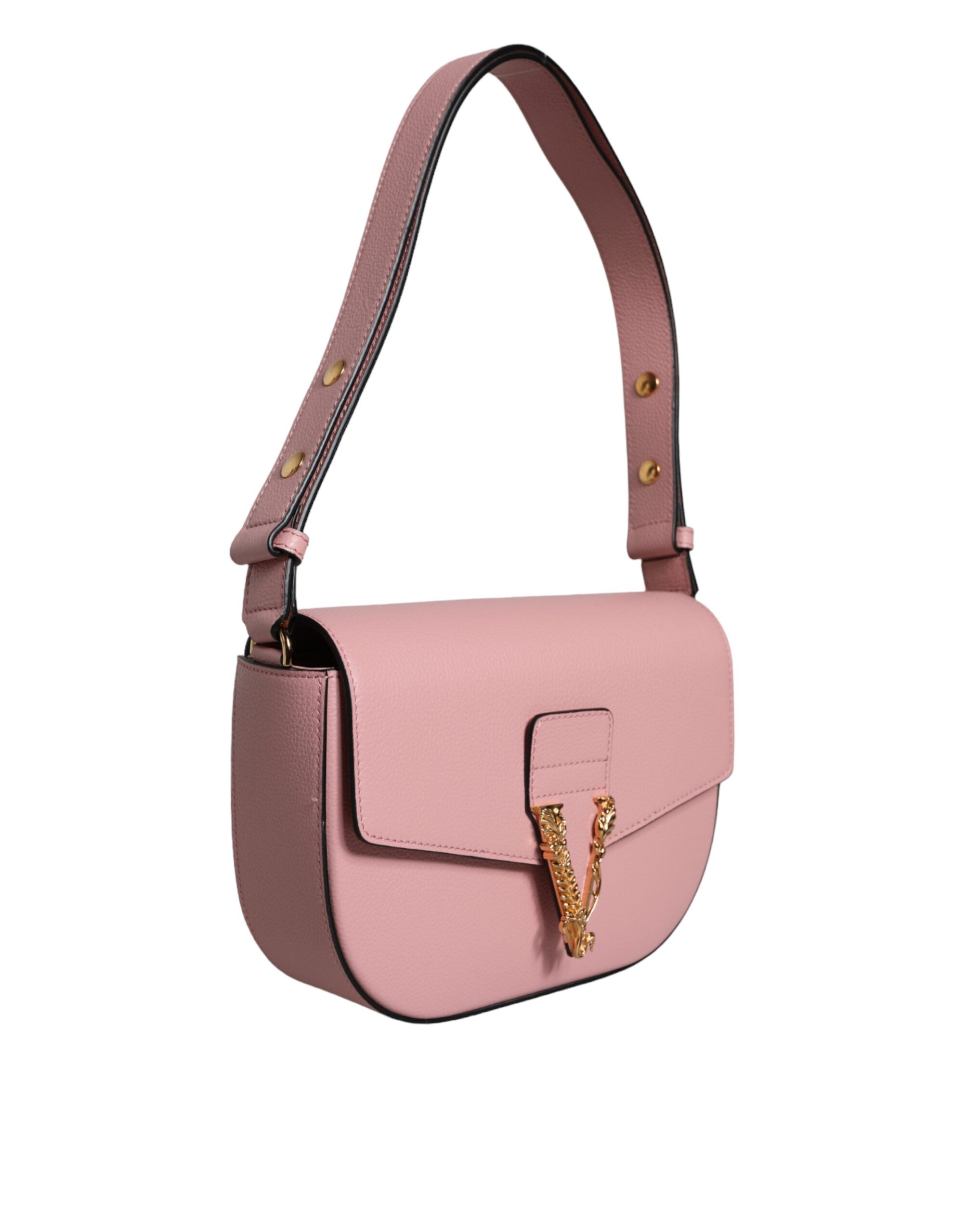 Versace Pink Grainy Calf Leather Logo Crossbody Shoulder Bag-3