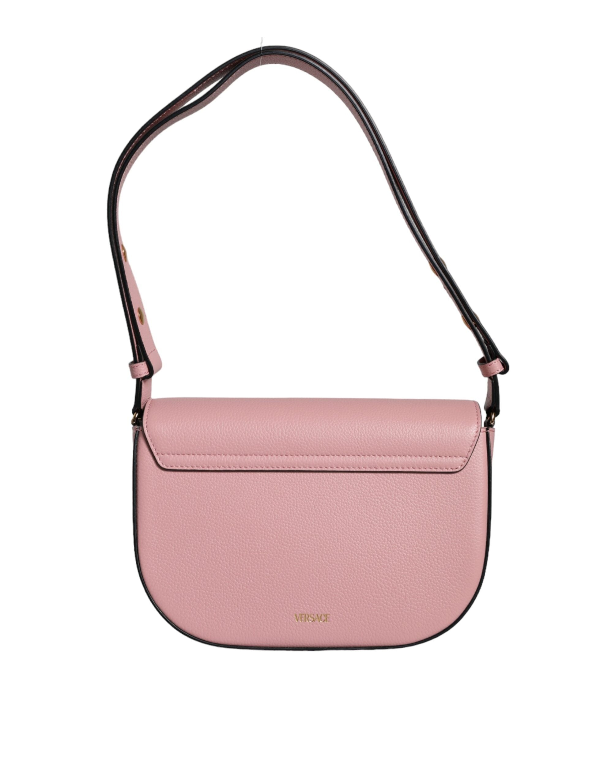 Versace Pink Grainy Calf Leather Logo Crossbody Shoulder Bag-4