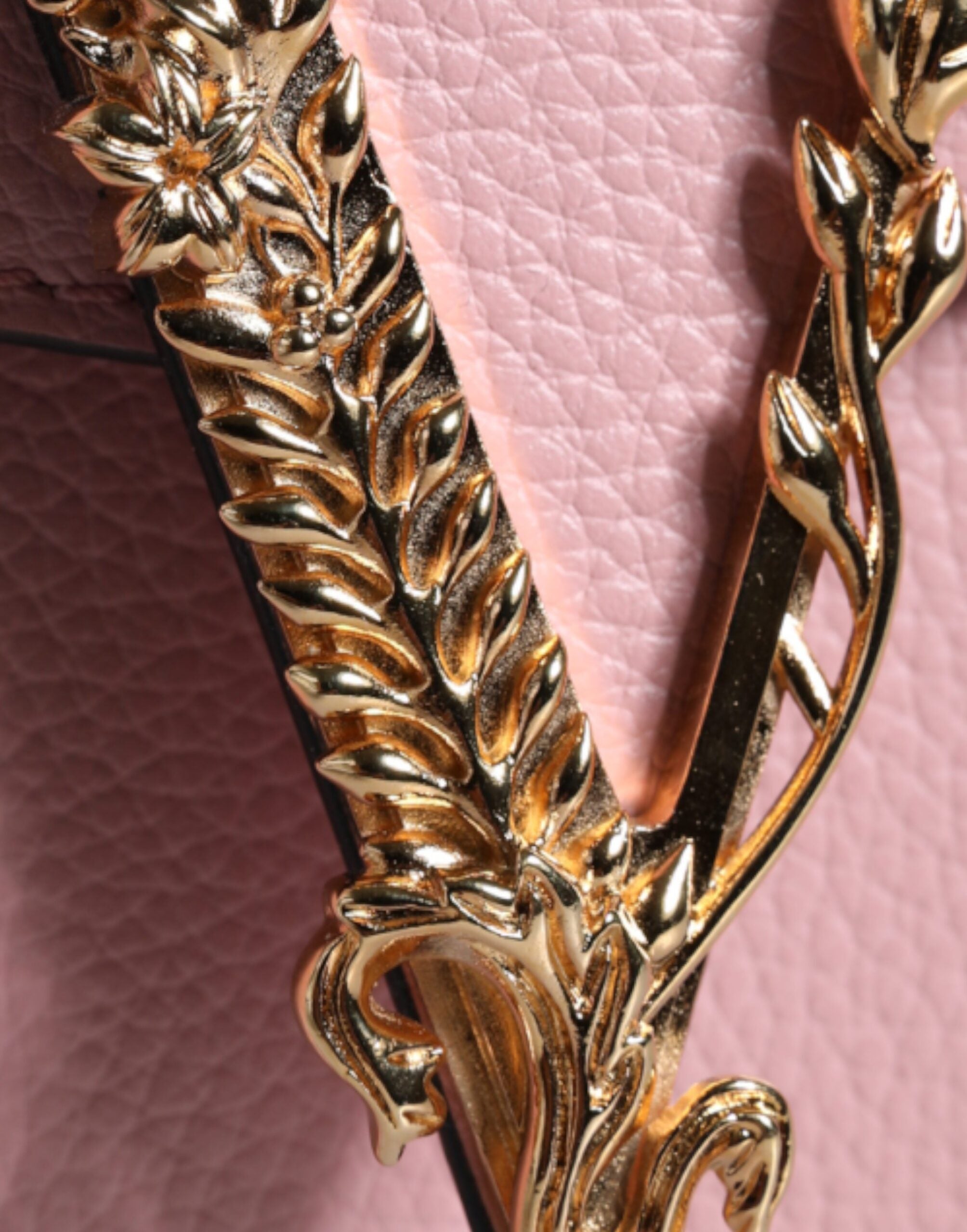 Versace Pink Grainy Calf Leather Logo Crossbody Shoulder Bag-8