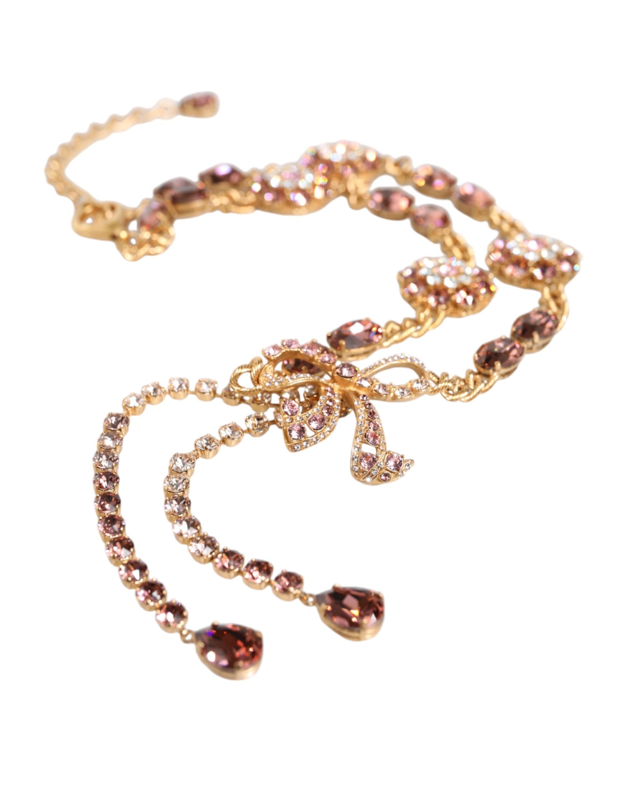 Dolce & Gabbana Gold-tone Brass Crystal Embellished Waist Chain Belt-5
