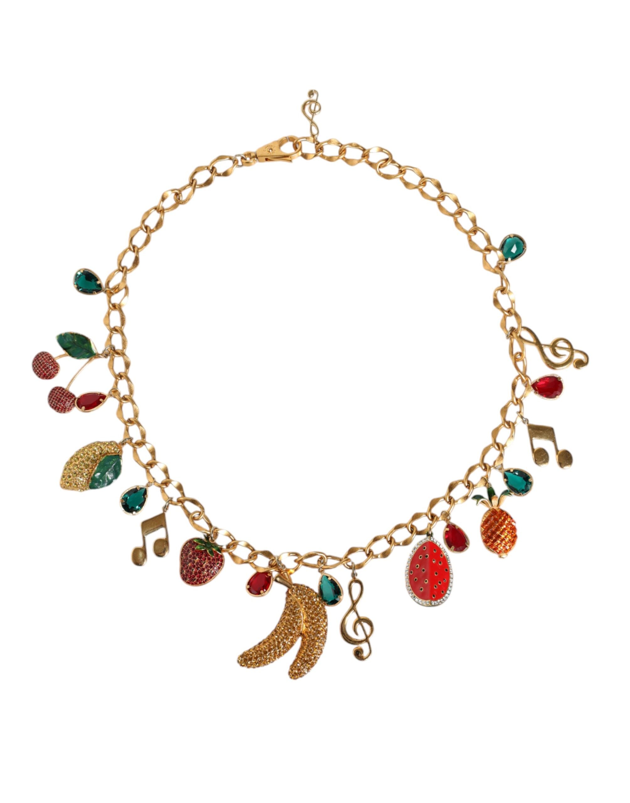 Cinturón de cadena con cristales frutales en latón dorado de Dolce & Gabbana-1