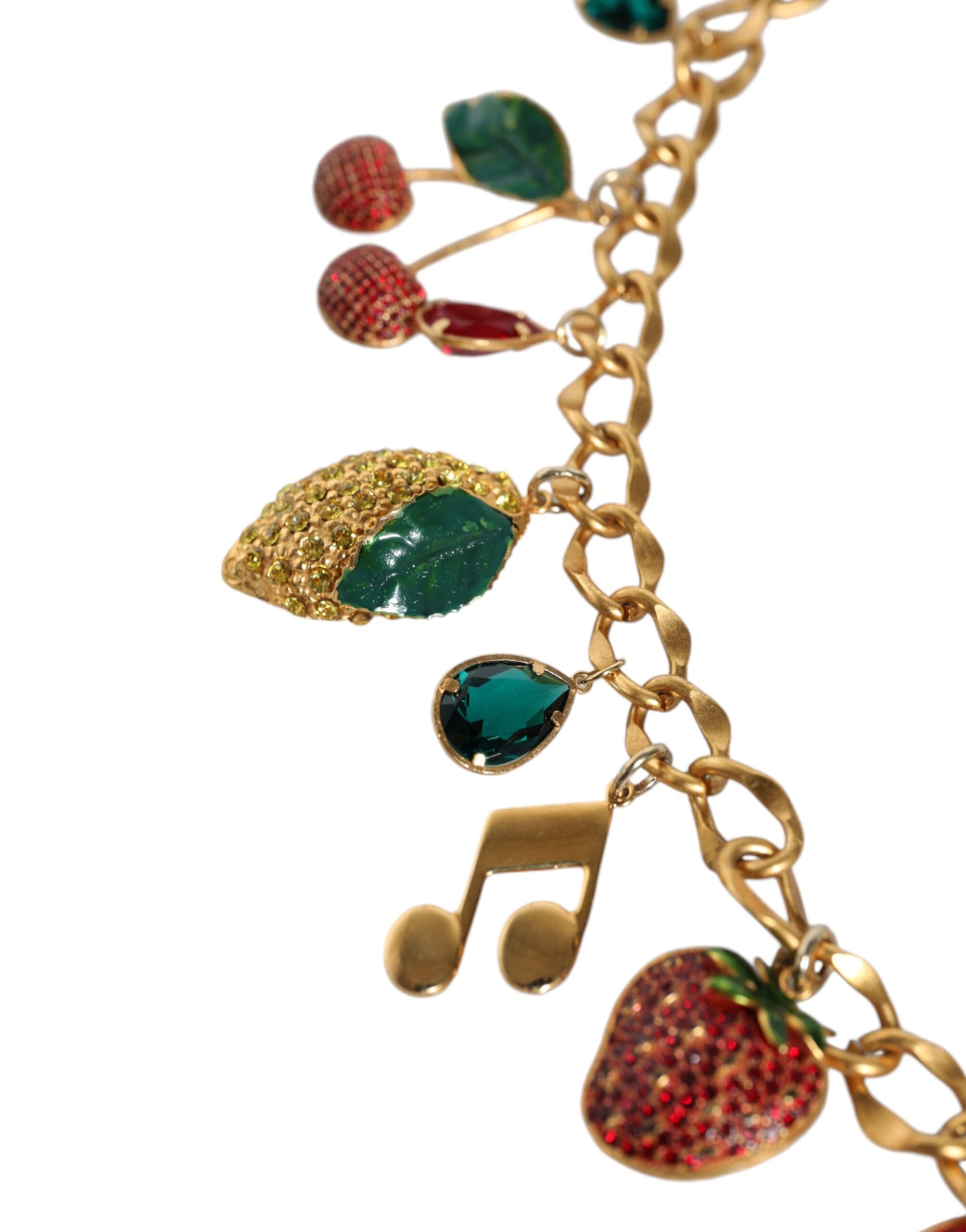 Cinturón de cadena con cristales frutales en latón dorado de Dolce & Gabbana-4