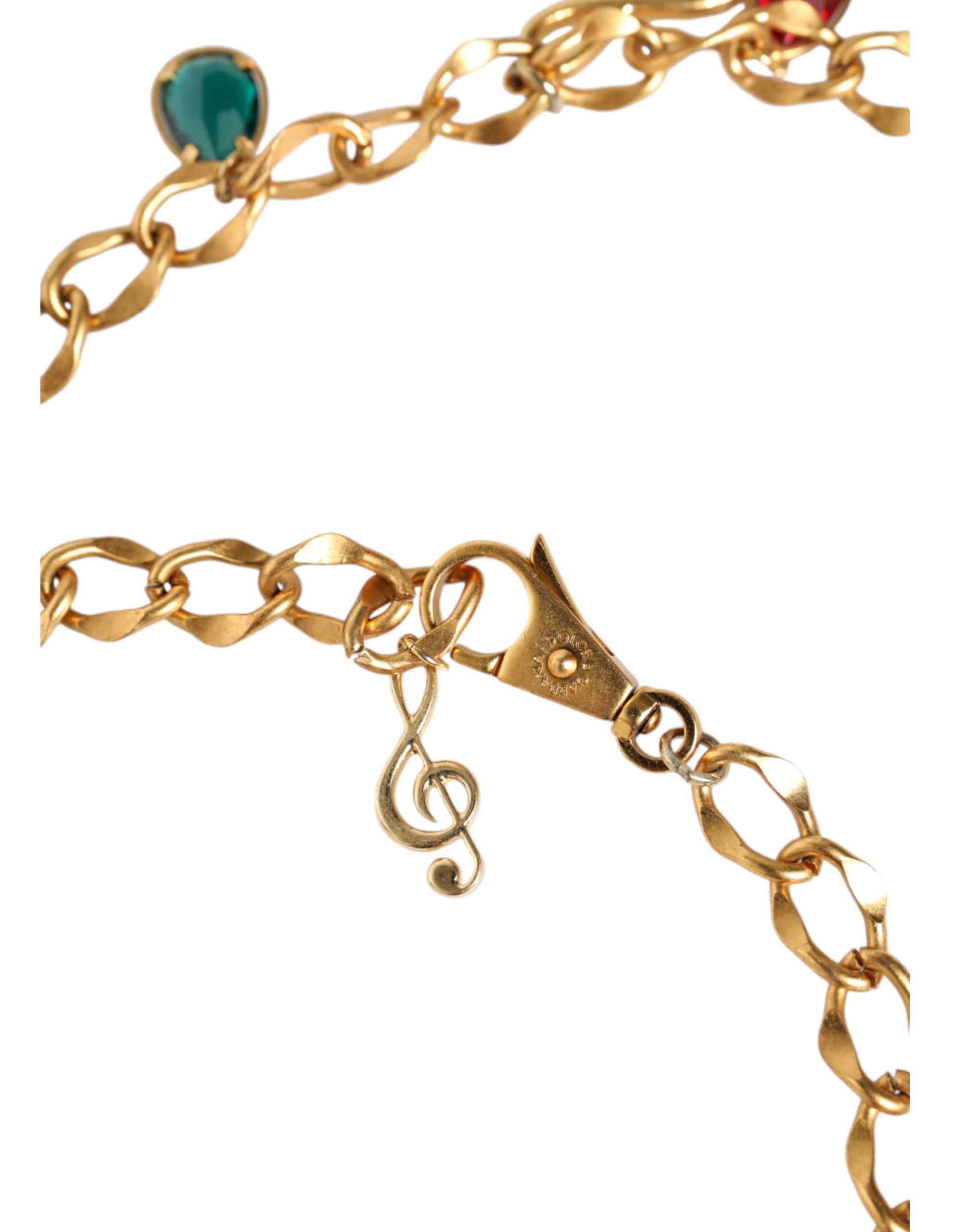 Cinturón de cadena con cristales frutales en latón dorado de Dolce & Gabbana-6