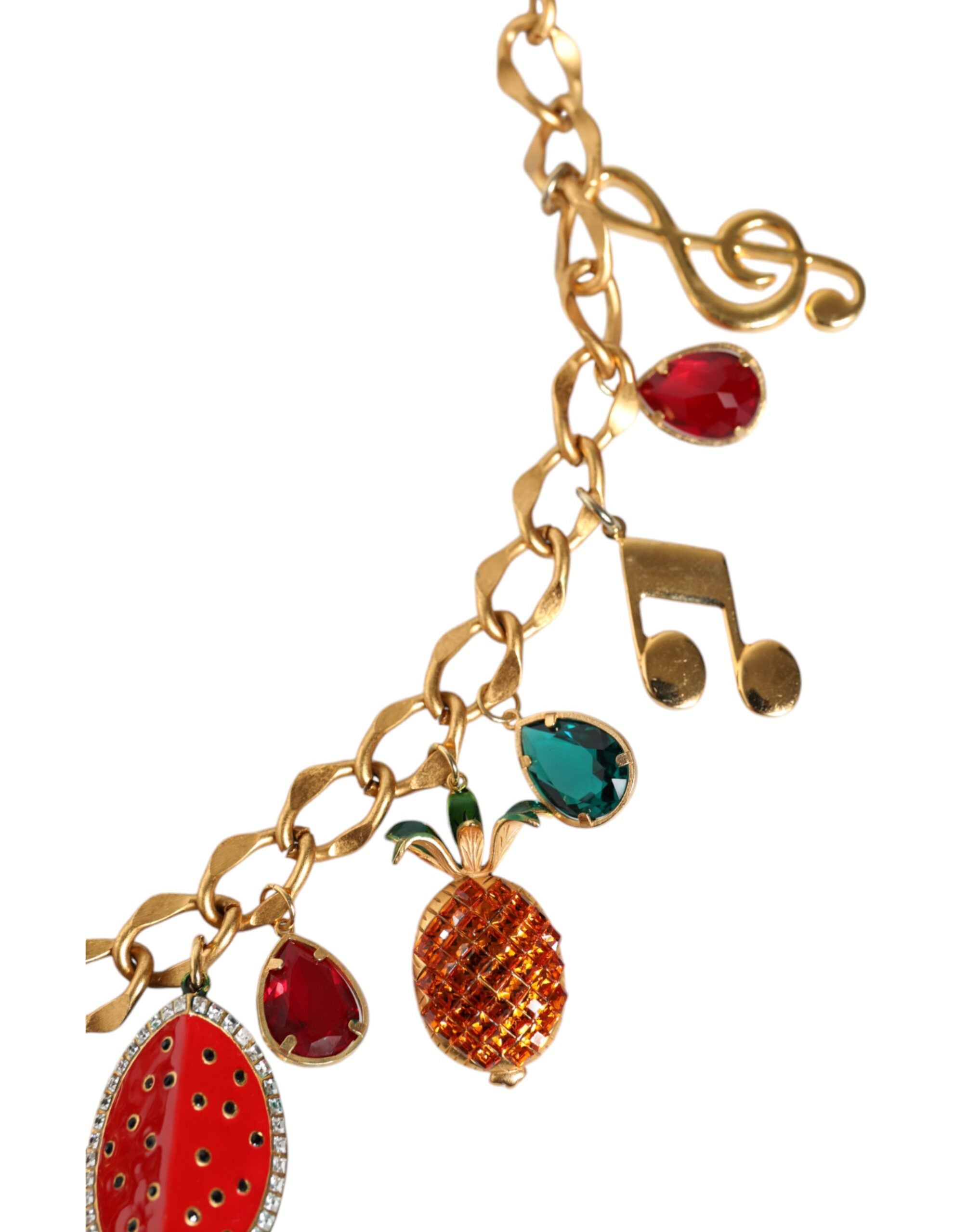 Cinturón de cadena con cristales frutales en latón dorado de Dolce & Gabbana-8