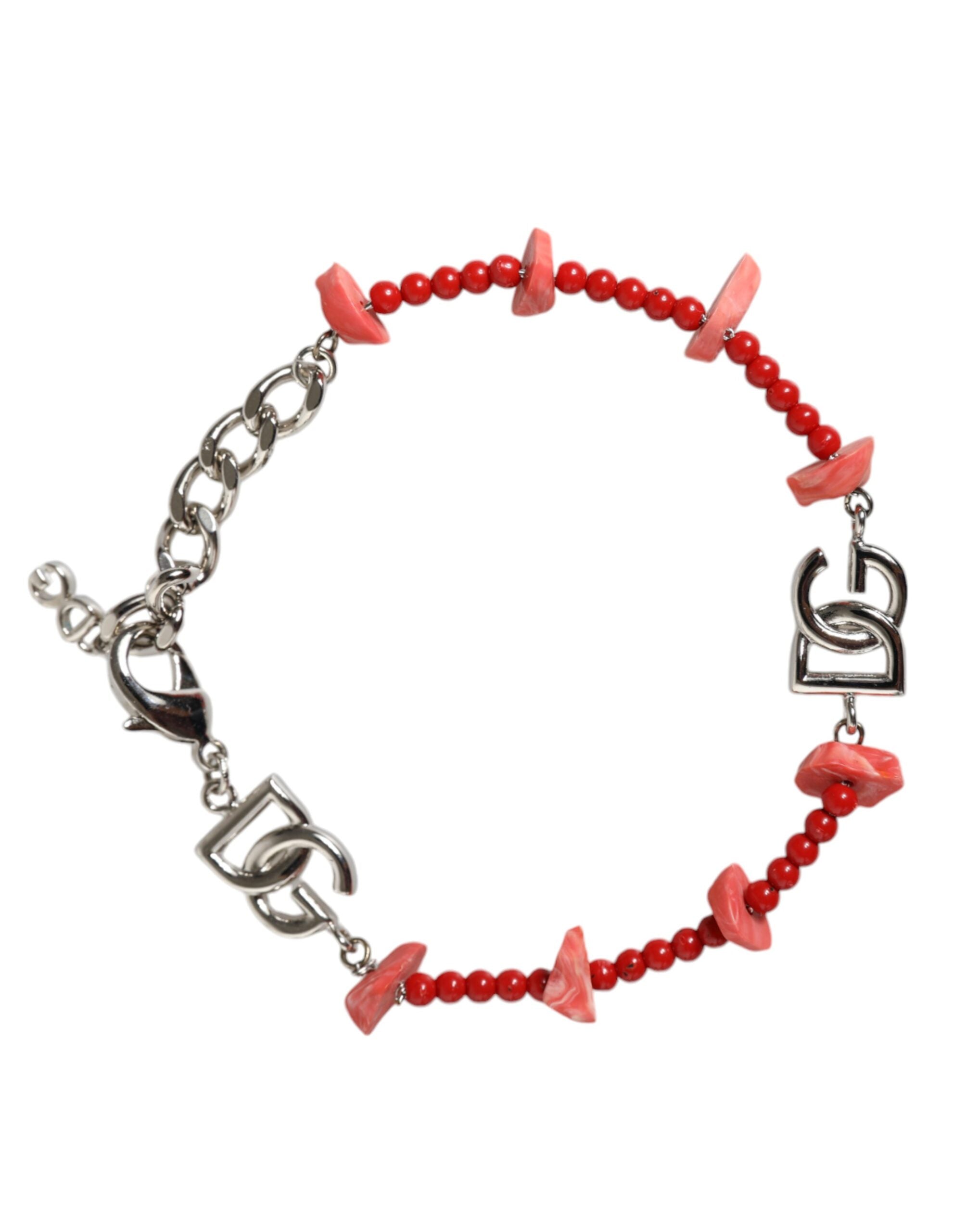 Pulsera collar con logotipo DG de resina y cuentas de latón plateado de Dolce & Gabbana-1