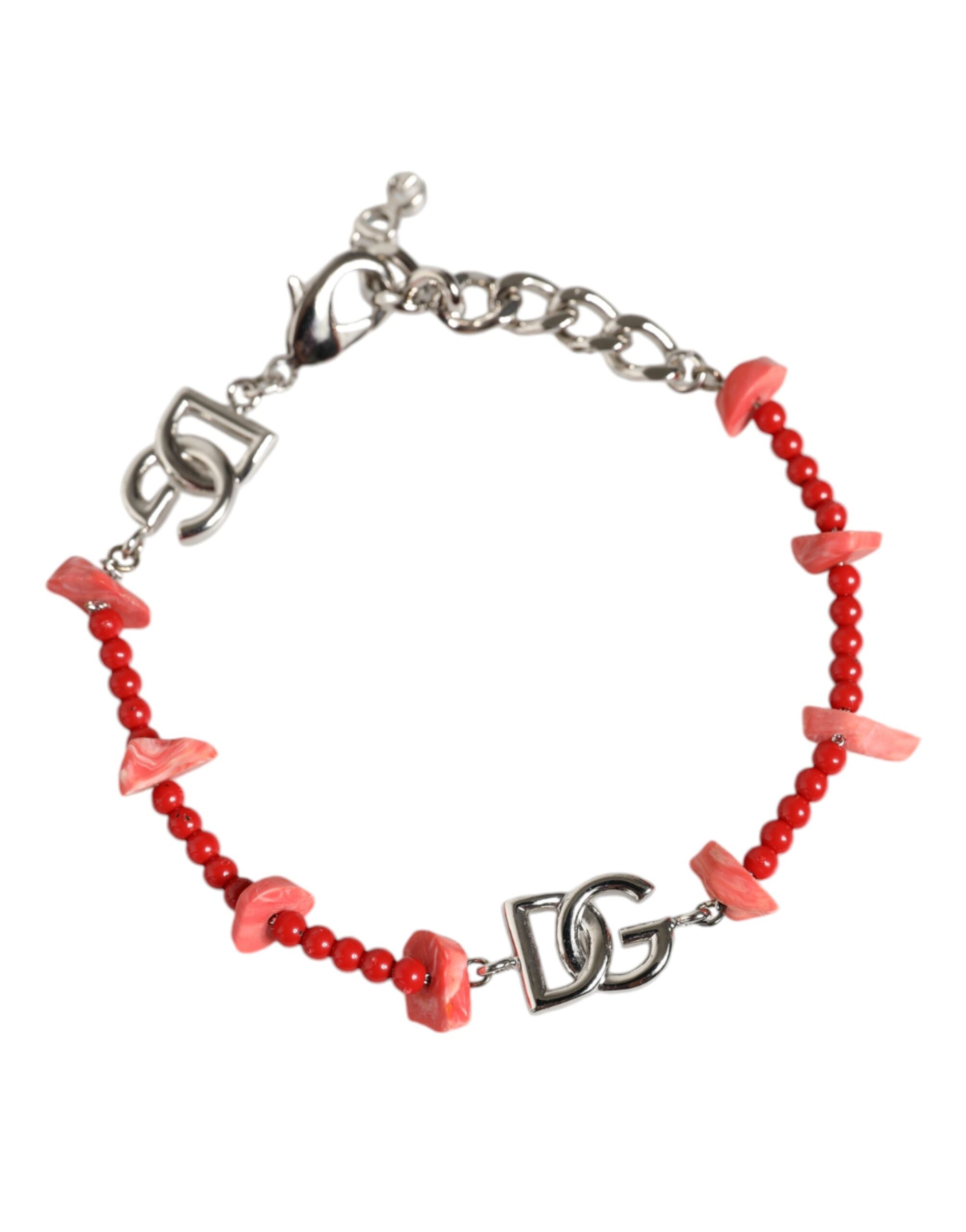 Pulsera collar con logotipo DG de resina y cuentas de latón plateado de Dolce & Gabbana-3