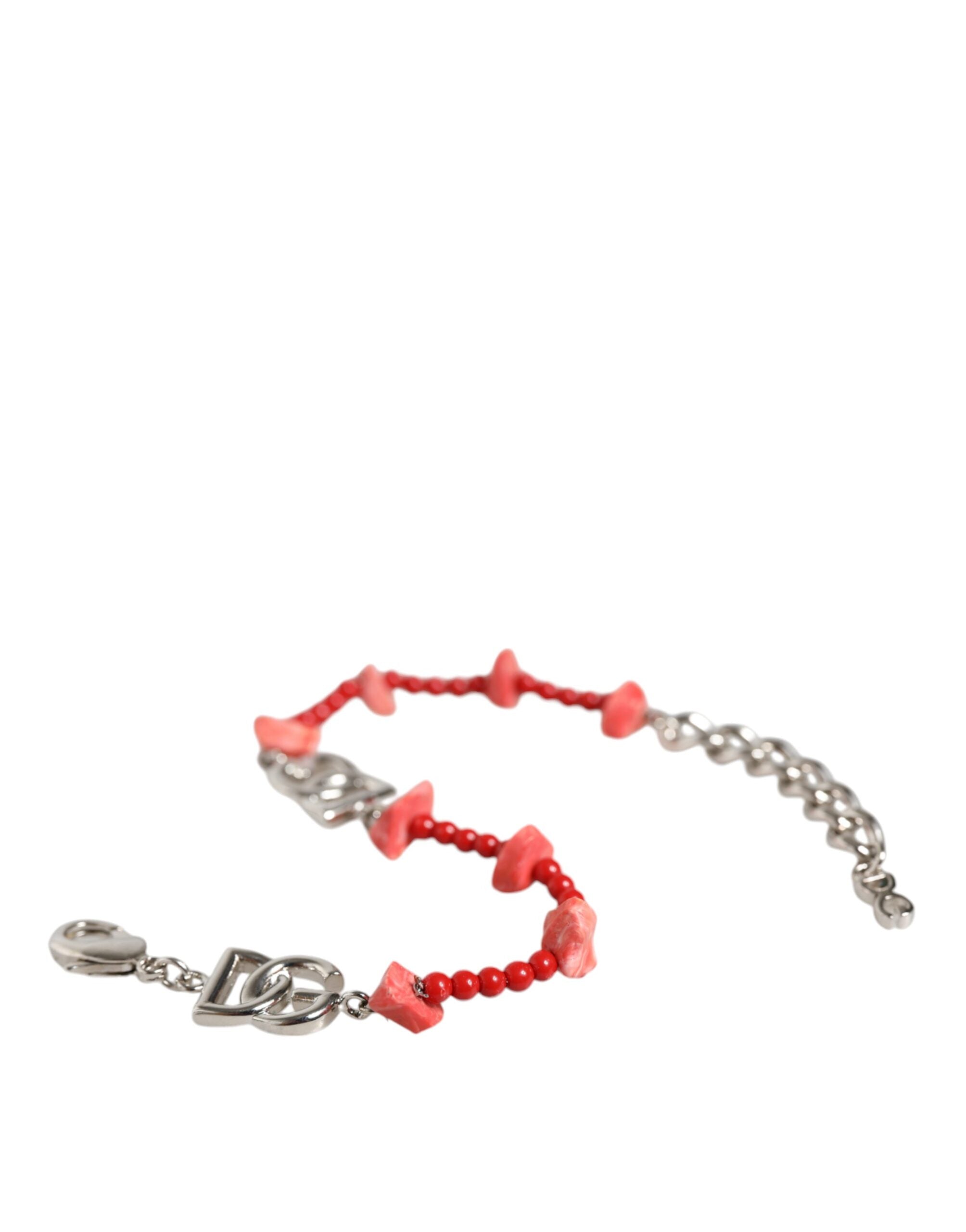 Pulsera collar con logotipo DG de resina y cuentas de latón plateado de Dolce & Gabbana-5