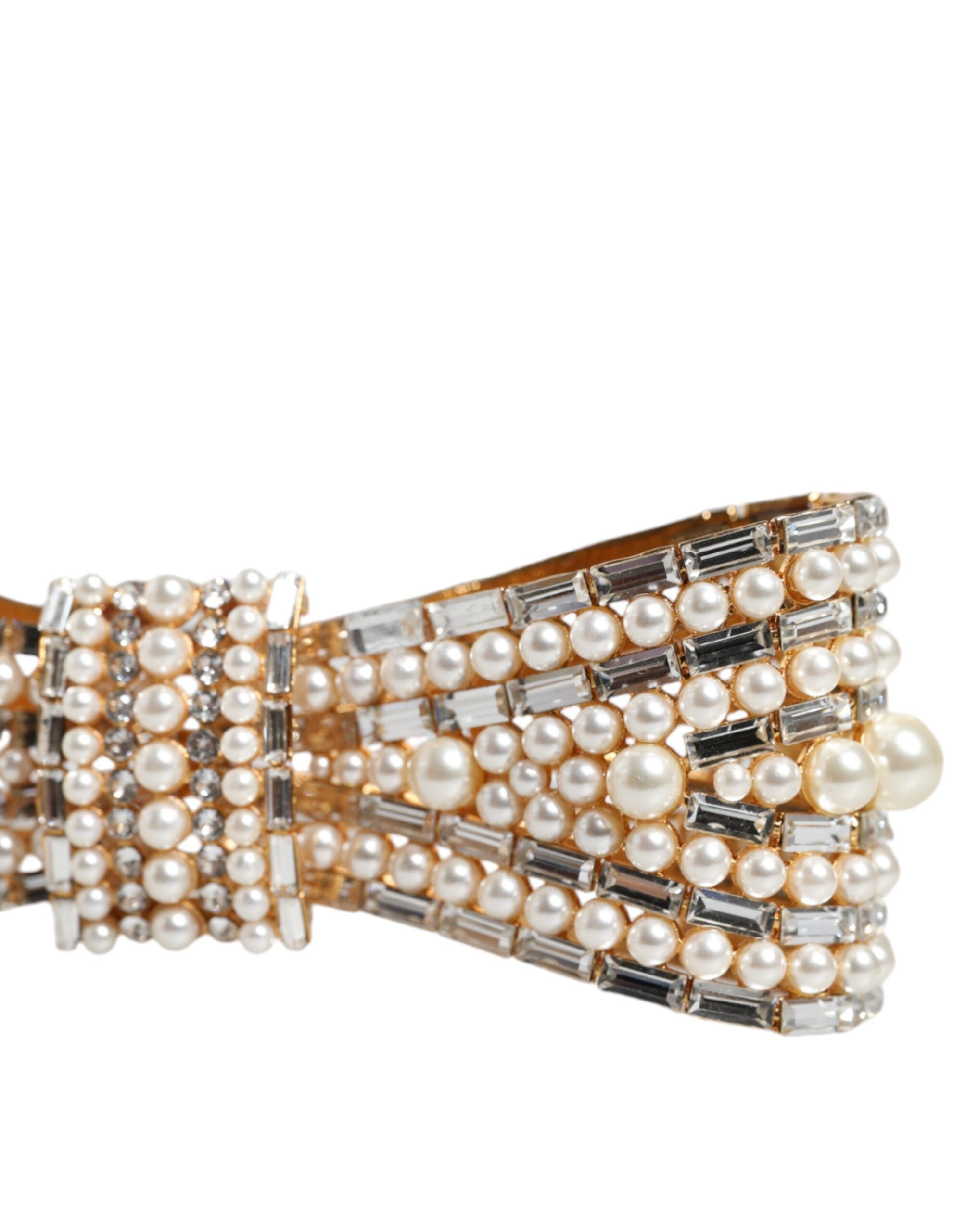 Dolce & Gabbana Gold-tone Brass Bow Crystal FauxPearl Embellished Brooch-4