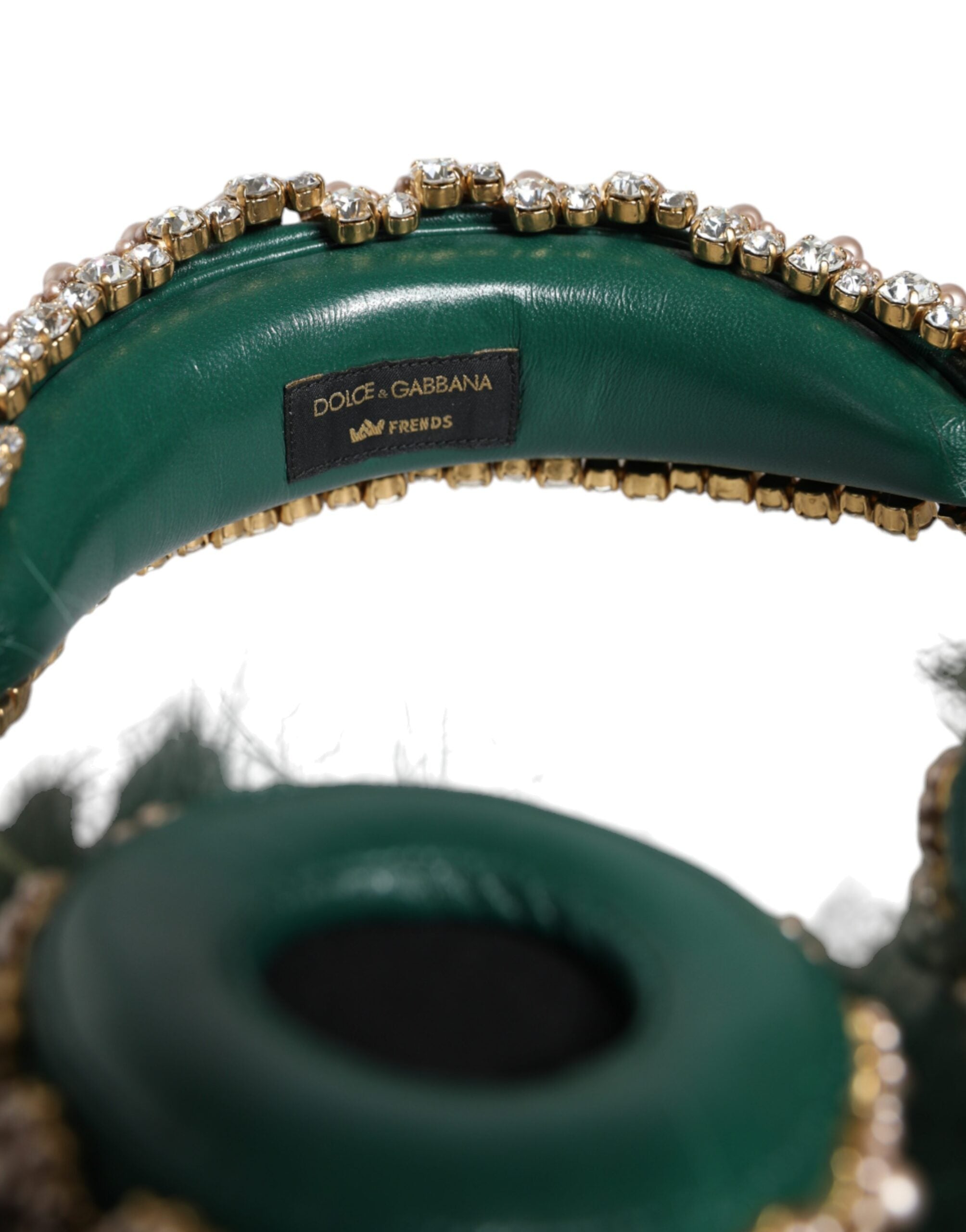 Dolce & Gabbana Green Gold Crystal Fur Headset Audio AUX Headphones-4