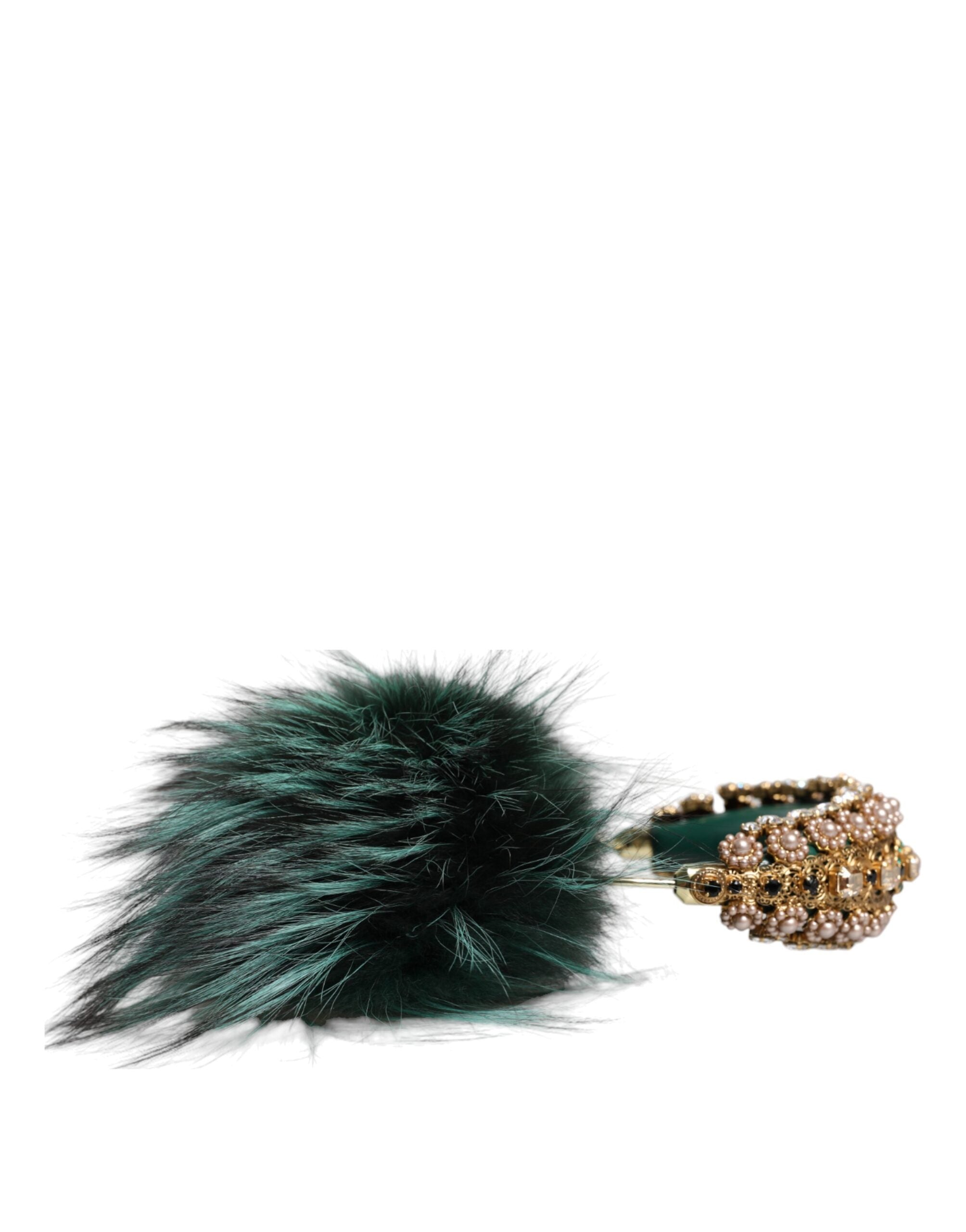 Dolce & Gabbana Green Gold Crystal Fur Headset Audio AUX Headphones-5