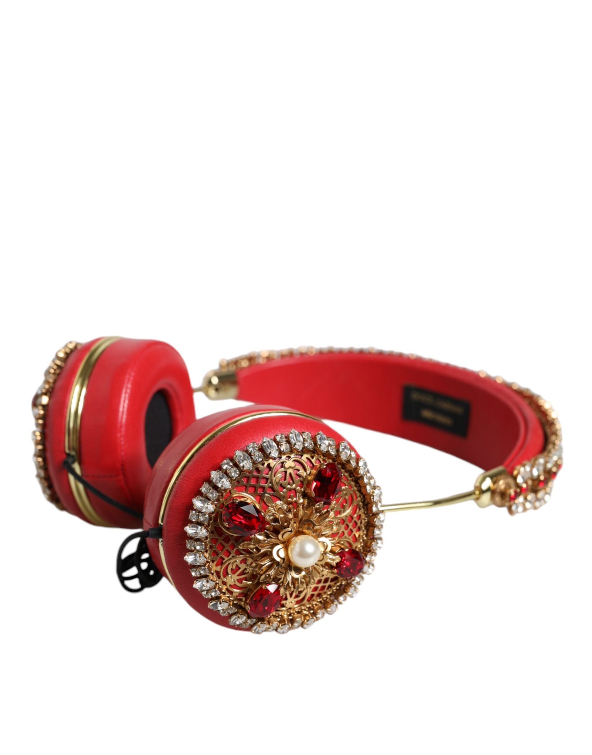 Dolce & Gabbana headphones in red nappa leather with floral crystal-2