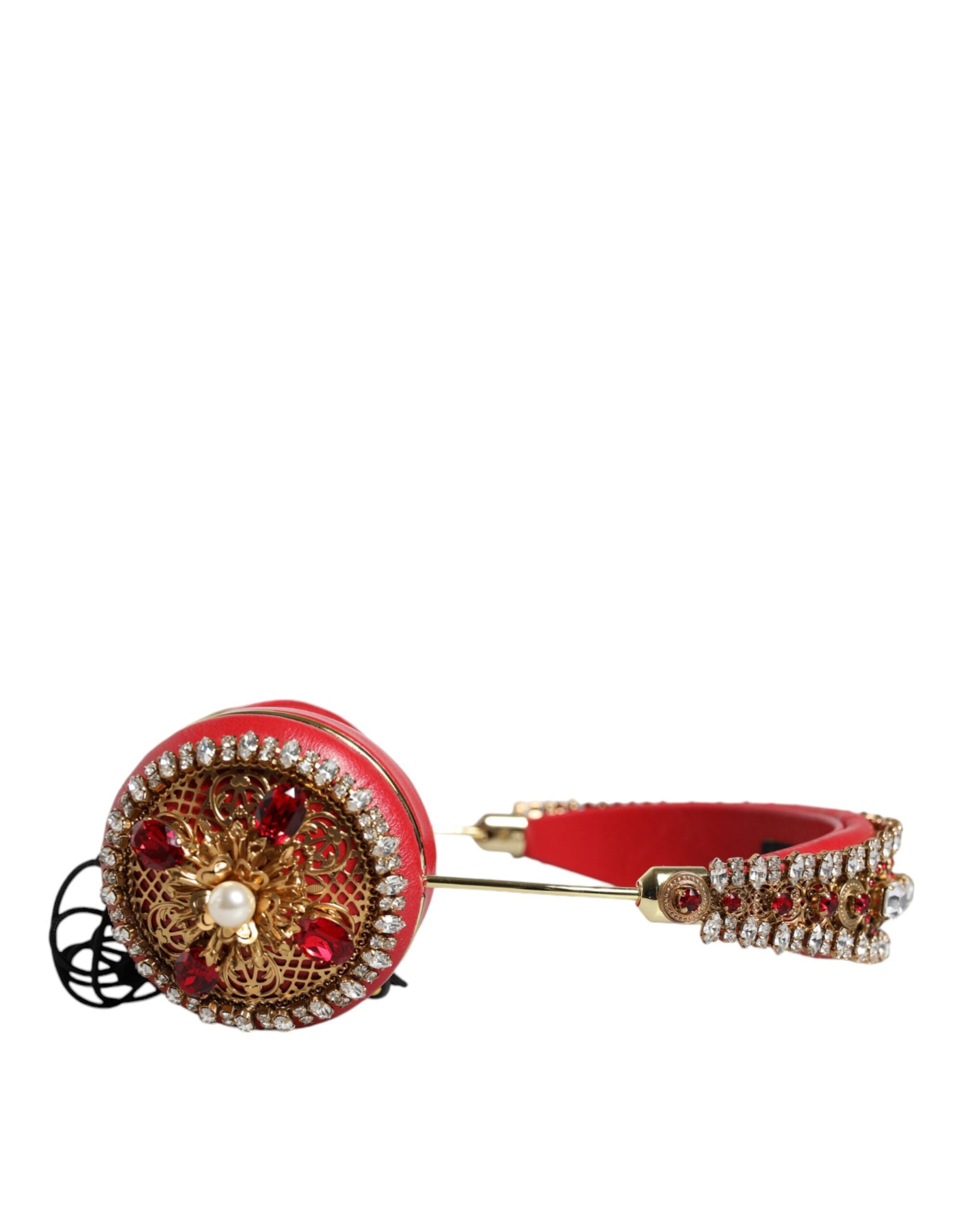 Dolce & Gabbana headphones in red nappa leather with floral crystal-3