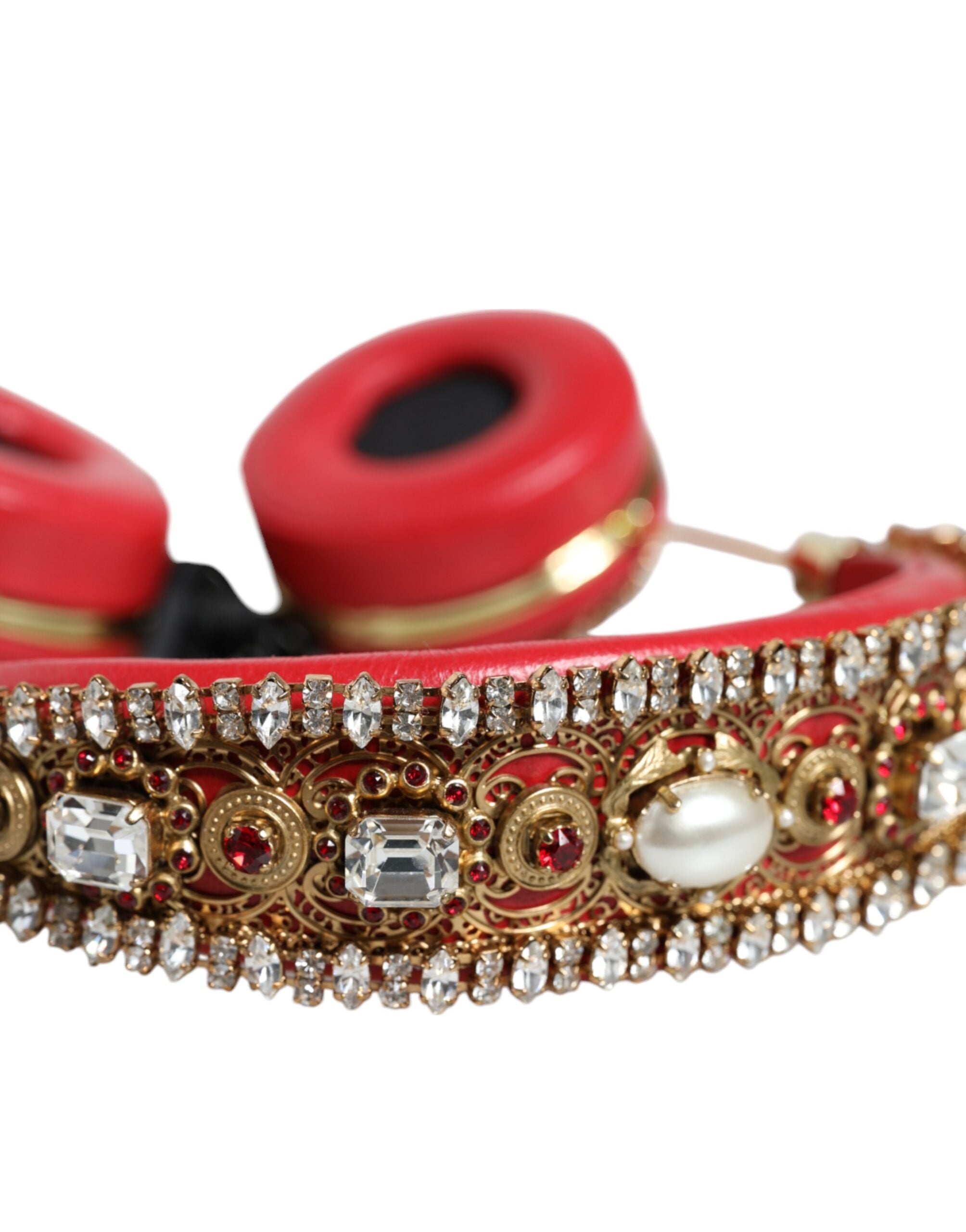 Dolce & Gabbana headphones in red nappa leather with floral crystal-5