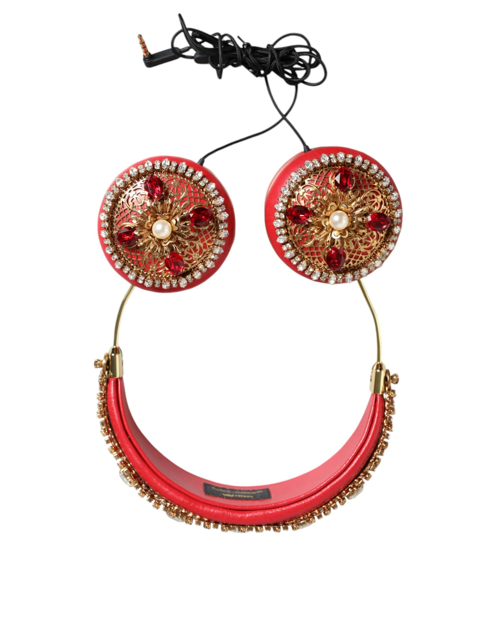 Dolce & Gabbana headphones in red nappa leather with floral crystal-6