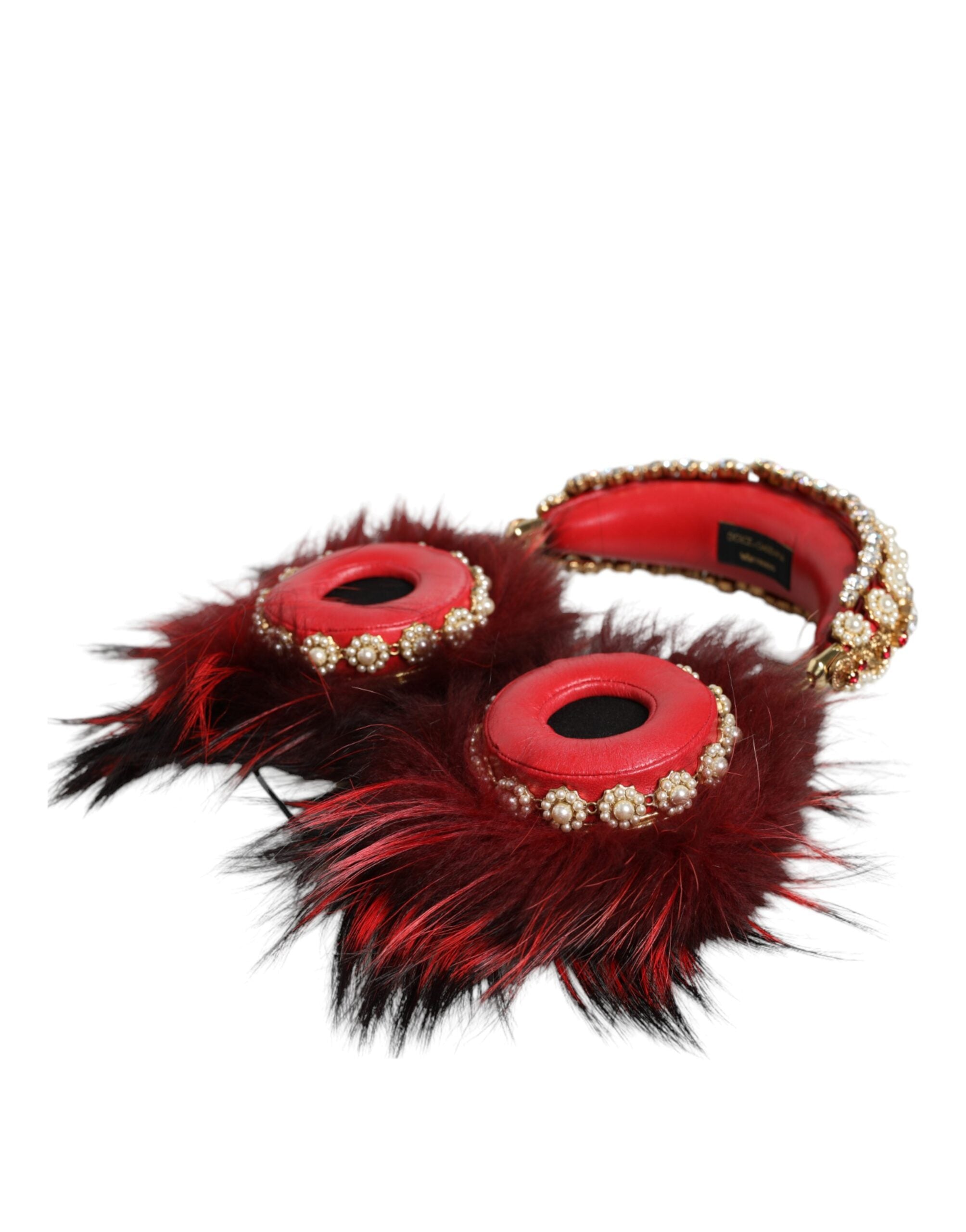 Dolce & Gabbana Red Gold Crystal Fur Headset Audio AUX Headphones-2