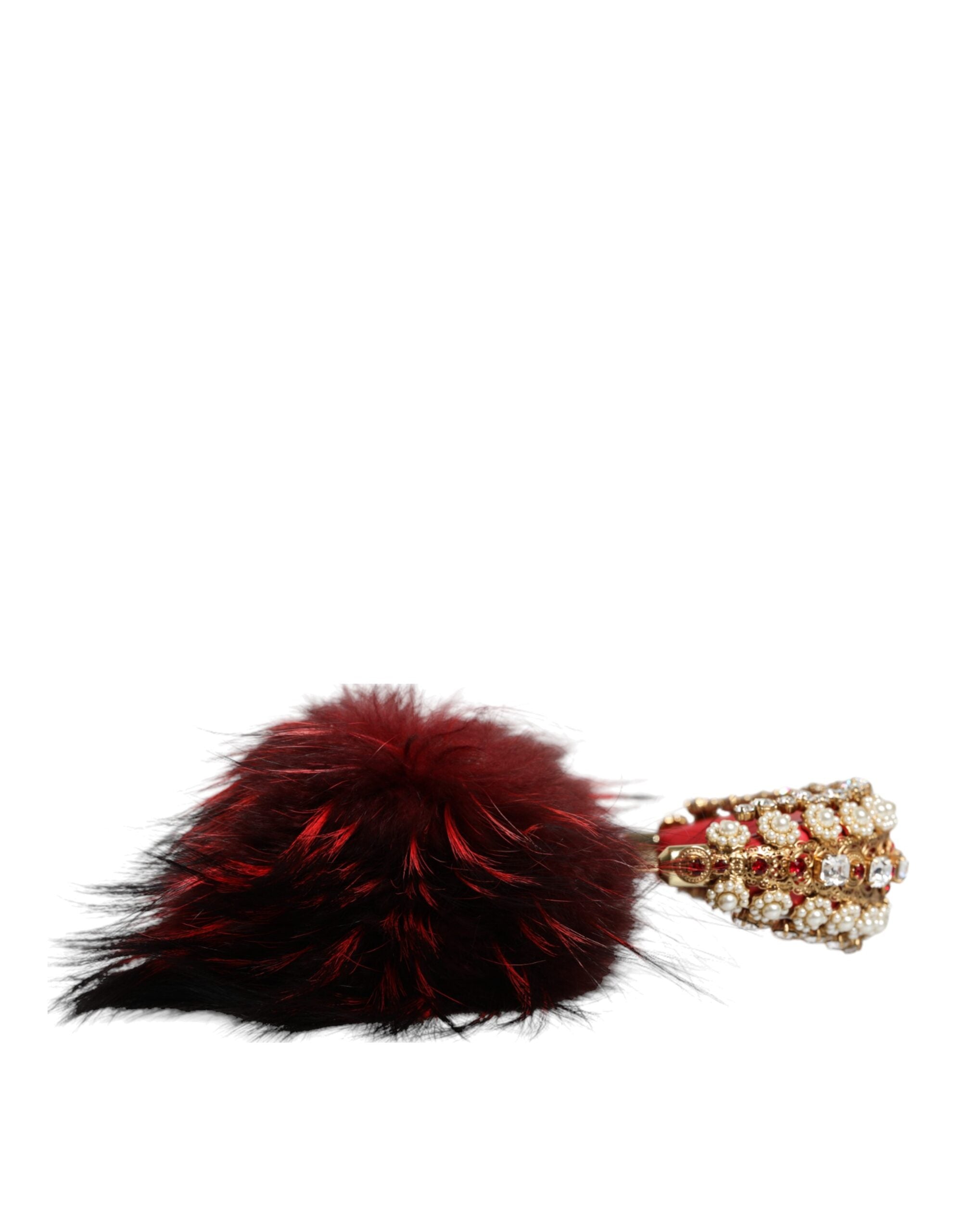 Dolce & Gabbana Red Gold Crystal Fur Headset Audio AUX Headphones-3