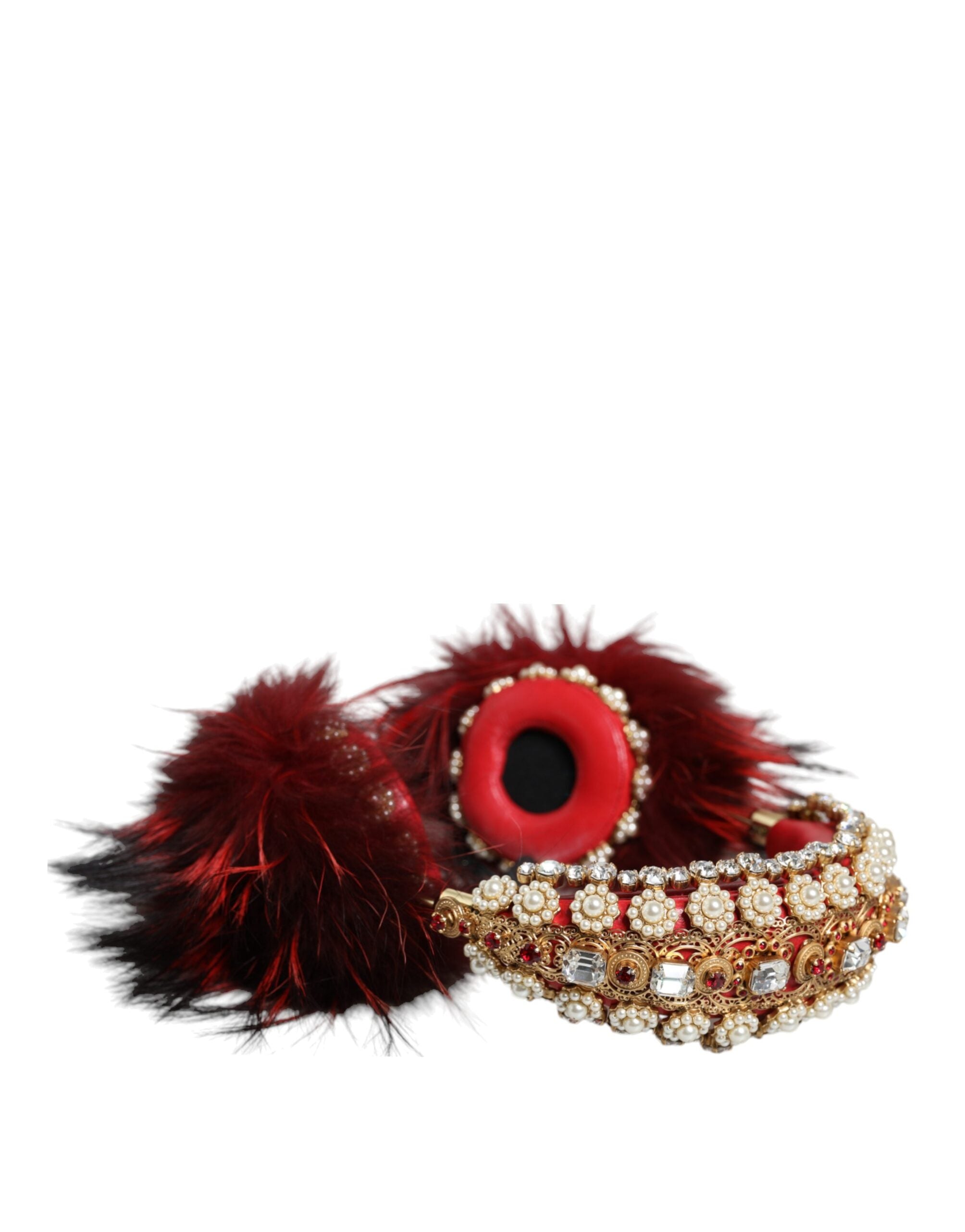 Dolce & Gabbana Red Gold Crystal Fur Headset Audio AUX Headphones-4