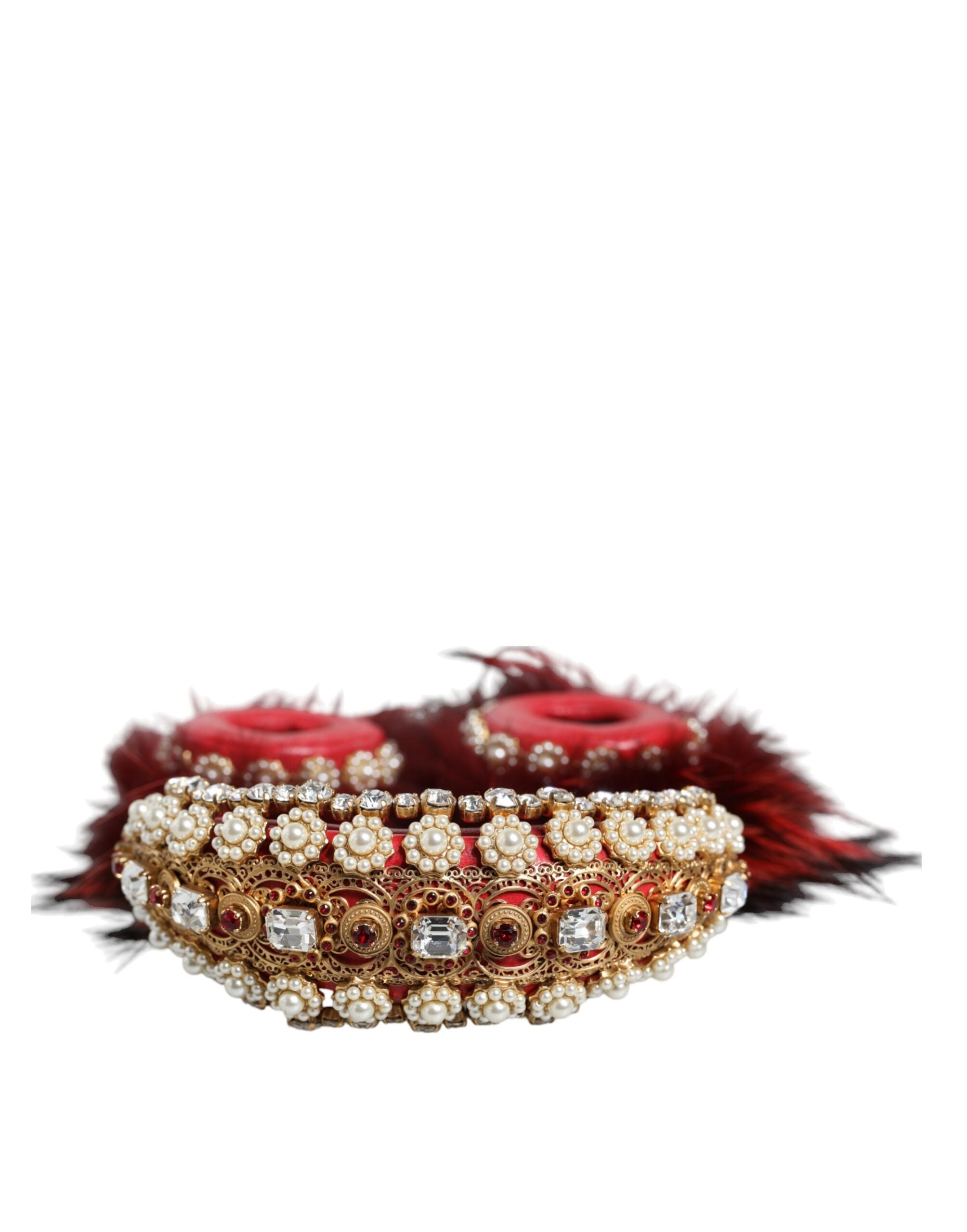 Dolce & Gabbana Red Gold Crystal Fur Headset Audio AUX Headphones-5