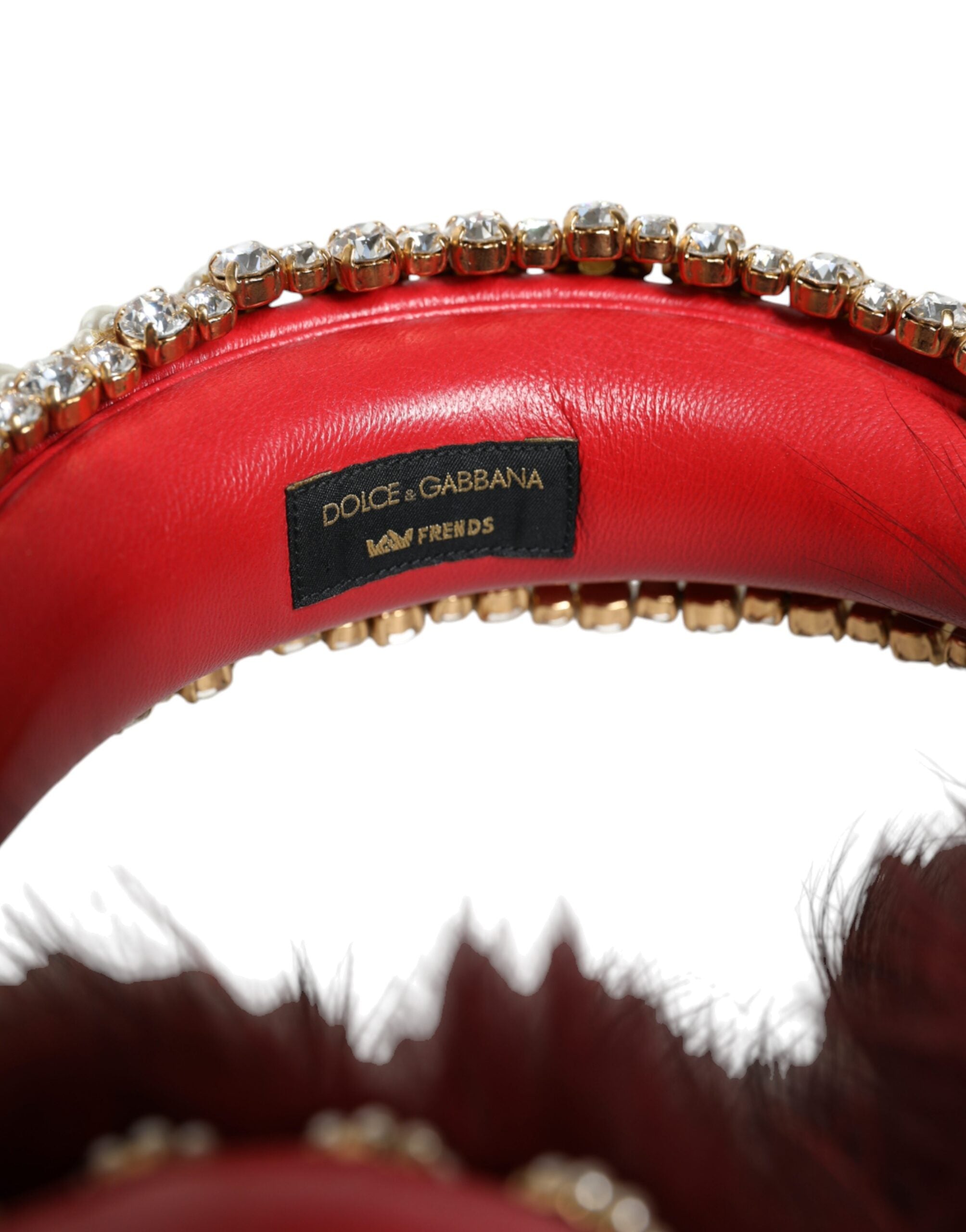 Dolce & Gabbana Red Gold Crystal Fur Headset Audio AUX Headphones-8