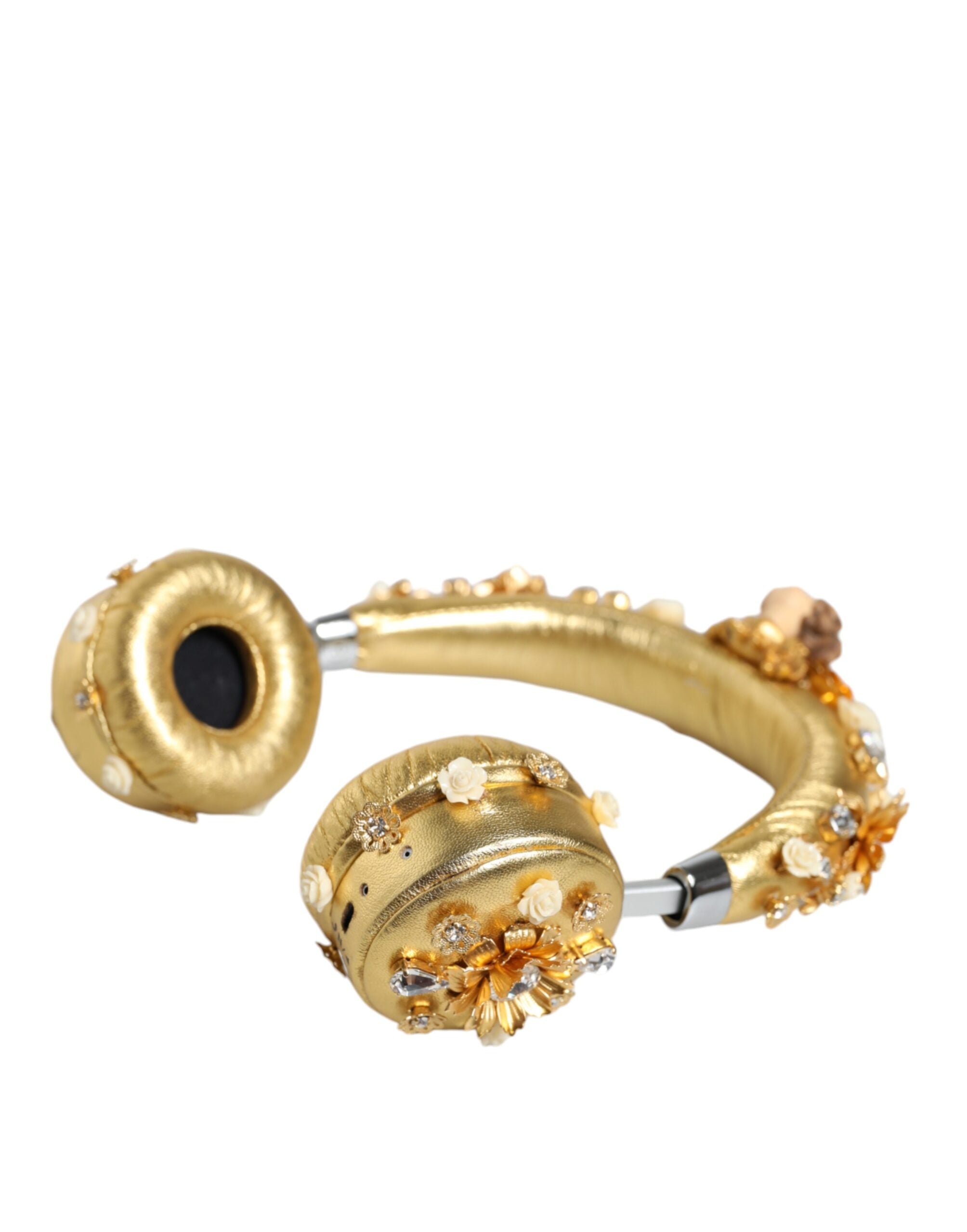 Dolce & Gabbana Gold Leather Floral Crystal Angel Headset Headphones-2