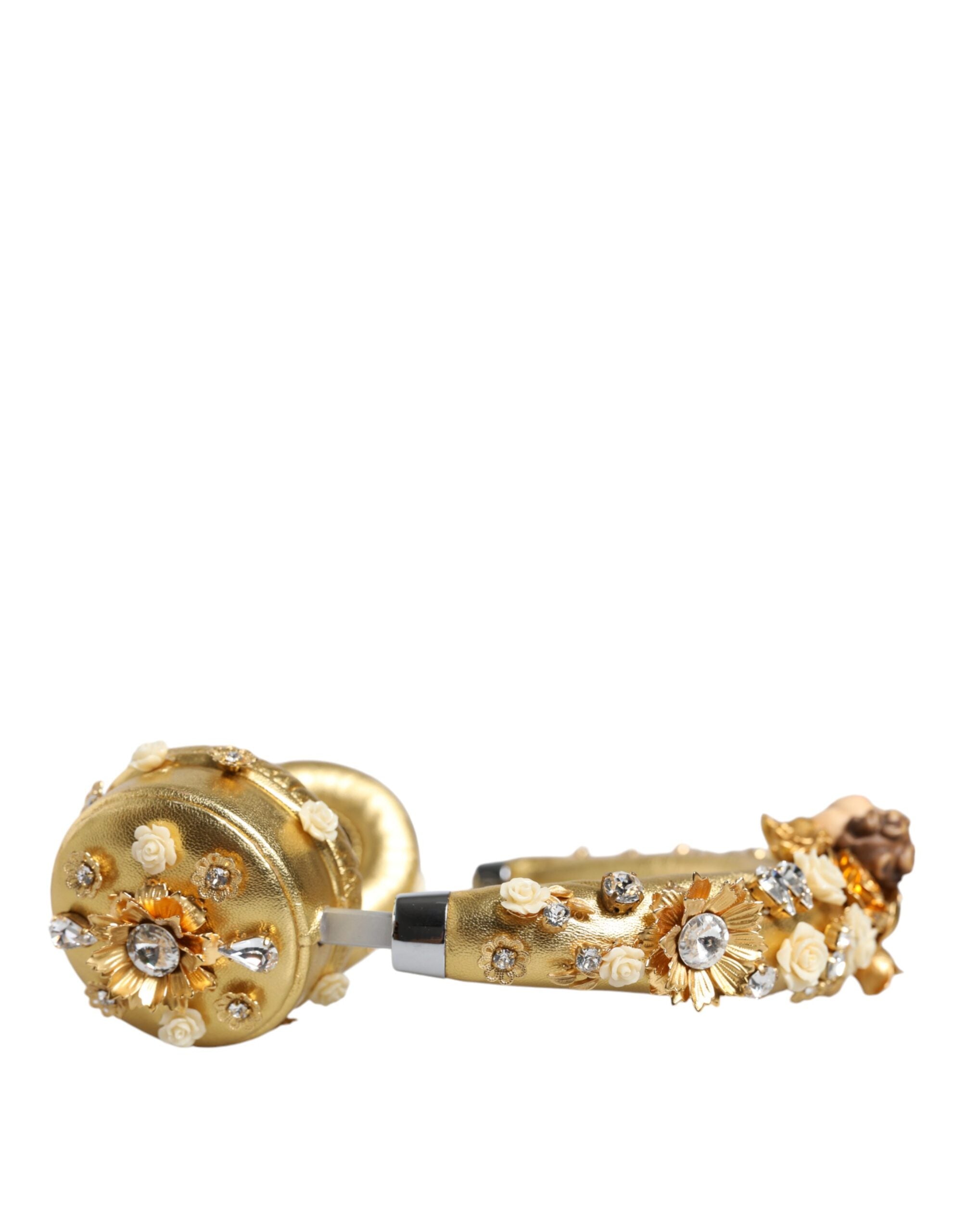 Dolce & Gabbana Gold Leather Floral Crystal Angel Headset Headphones-3