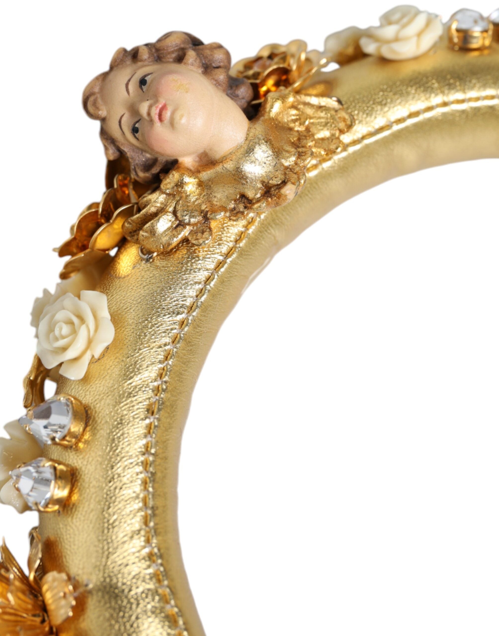 Dolce & Gabbana Gold Leather Floral Crystal Angel Headset Headphones-4
