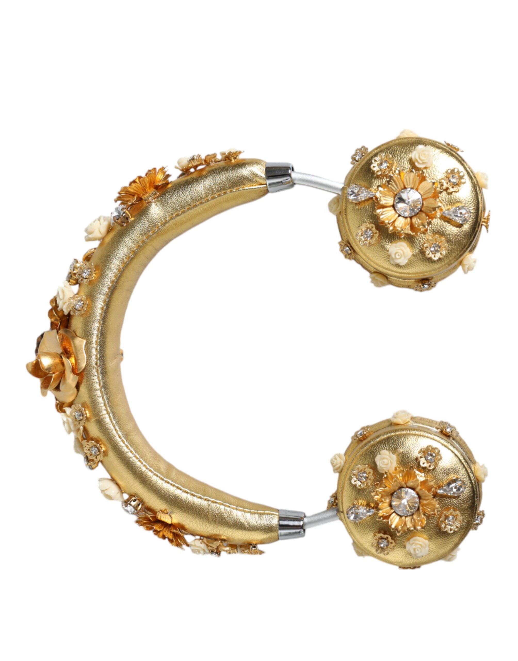 Dolce & Gabbana Gold Leather Floral Crystal Angel Headset Headphones-5
