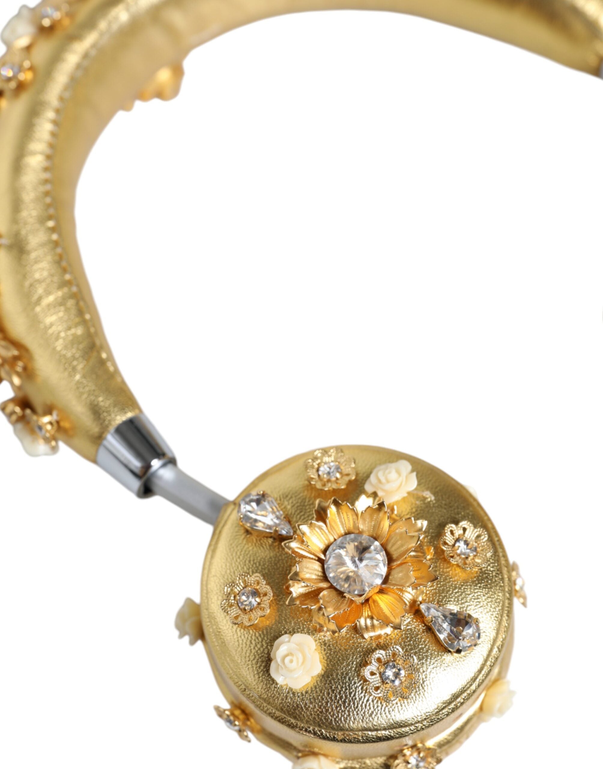 Dolce & Gabbana Gold Leather Floral Crystal Angel Headset Headphones-6
