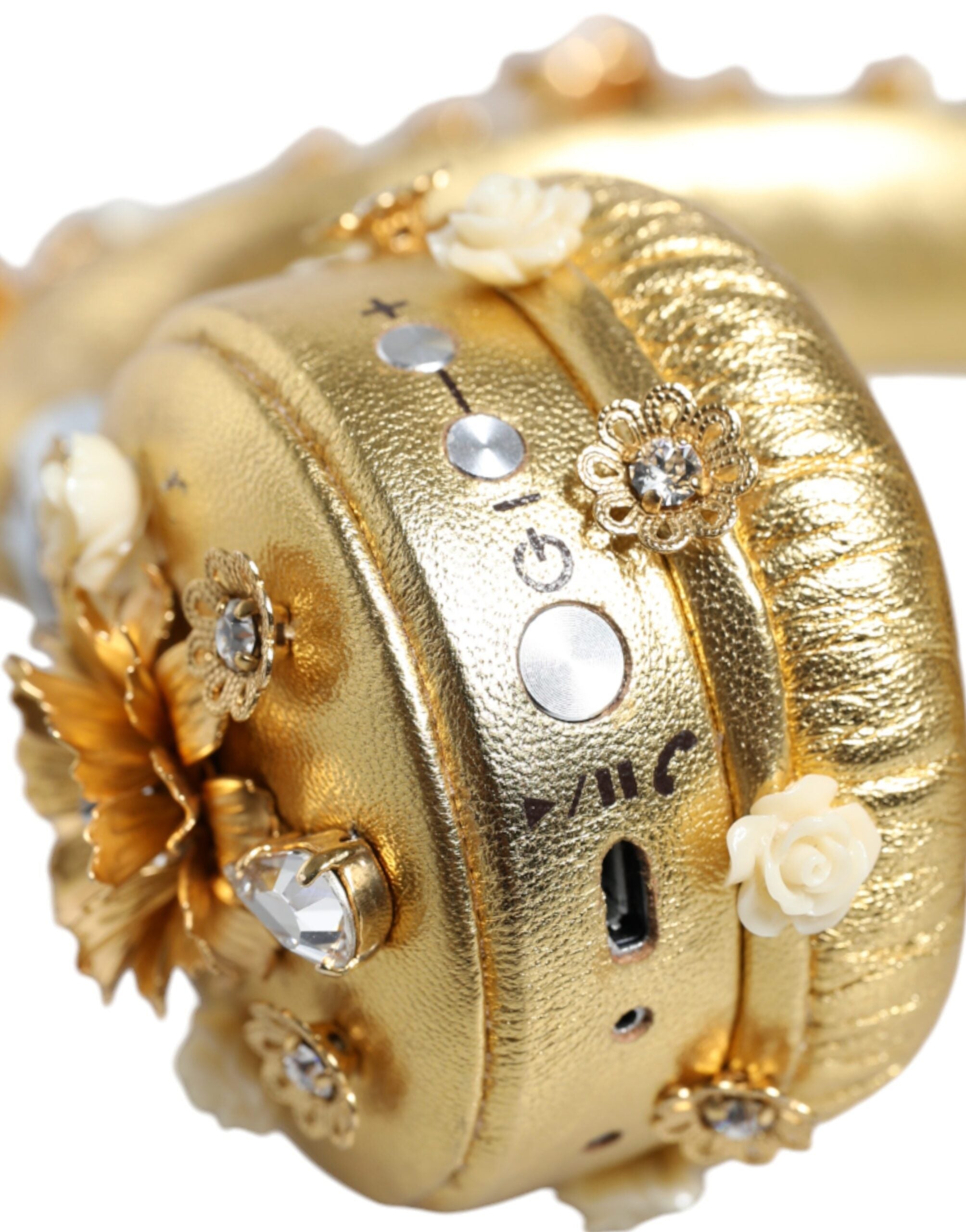 Dolce & Gabbana Gold Leather Floral Crystal Angel Headset Headphones-7