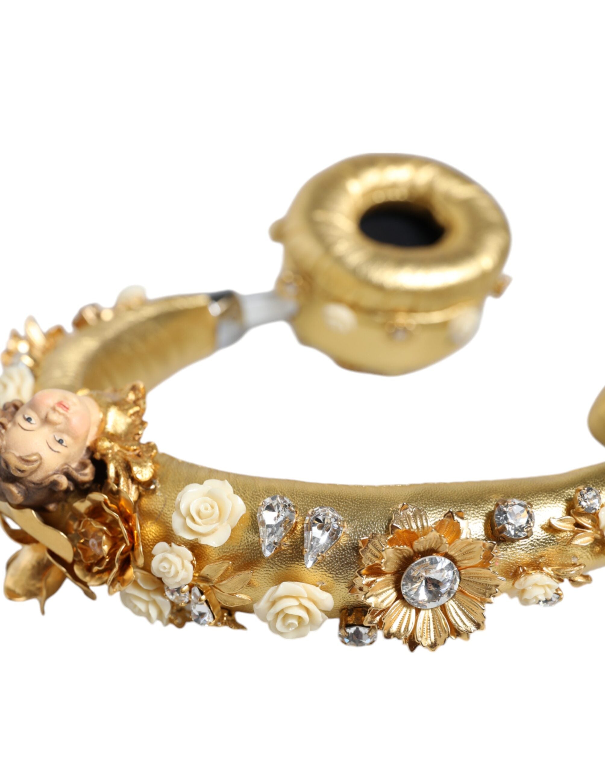 Dolce & Gabbana Gold Leather Floral Crystal Angel Headset Headphones-8