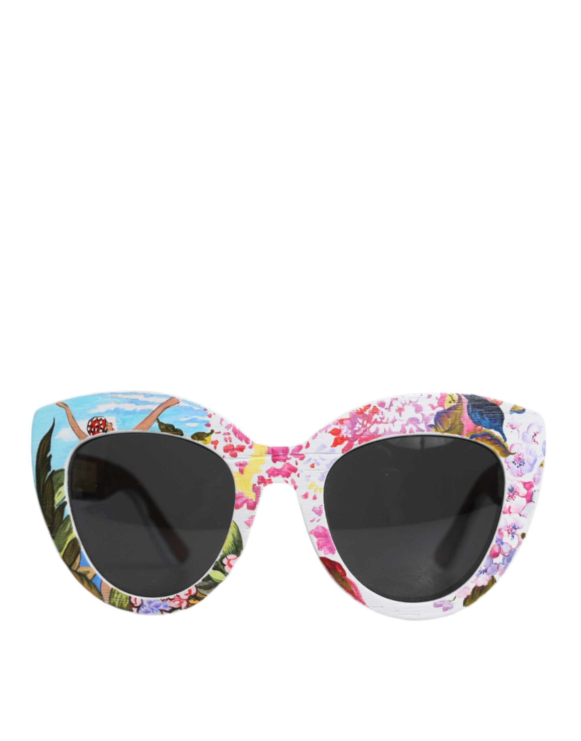 Dolce & Gabbana Multicolor Wood Crystal Brass Frame Floral Hand Paint Sunglasses-2