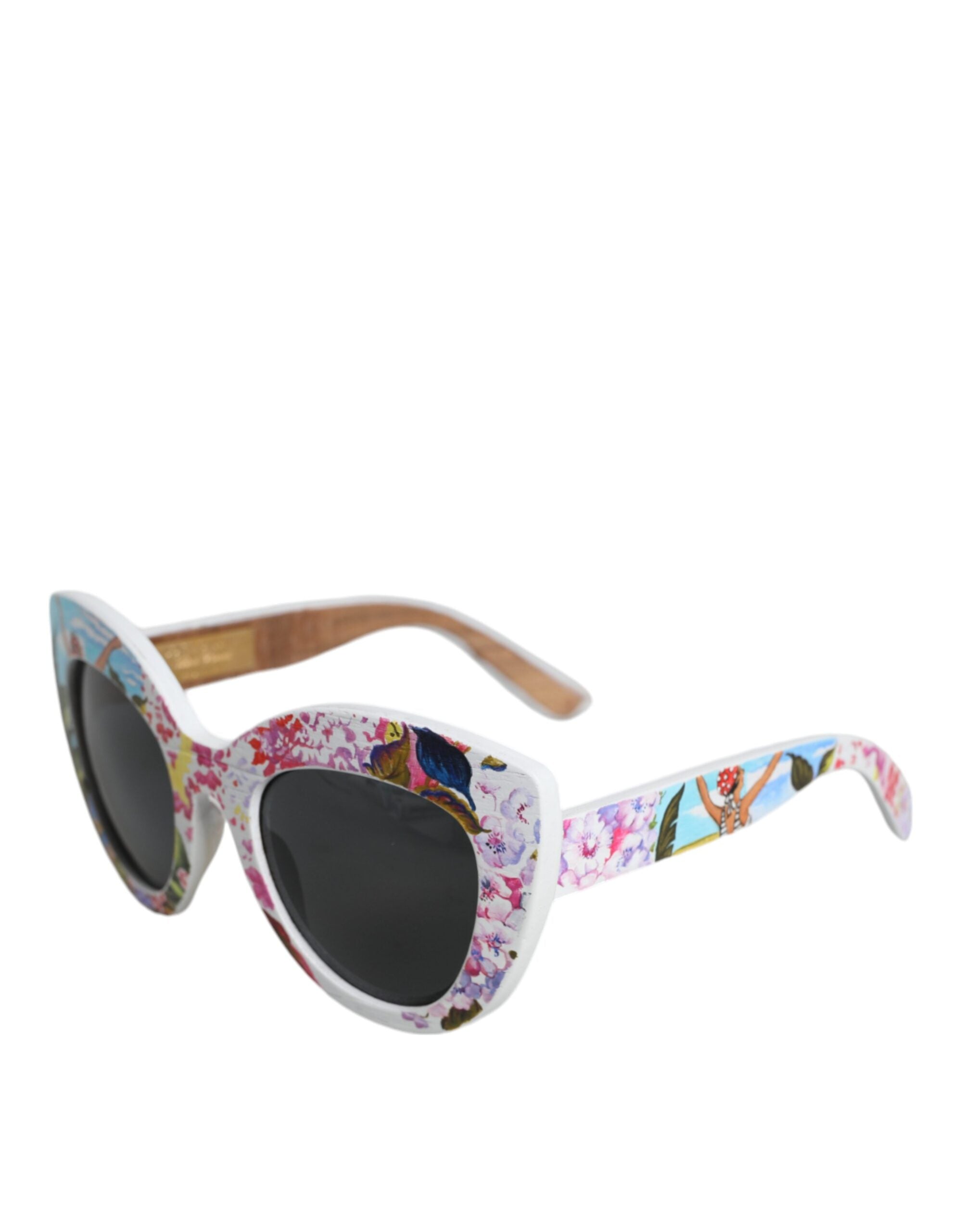 Dolce & Gabbana Multicolor Wood Crystal Brass Frame Floral Hand Paint Sunglasses-3