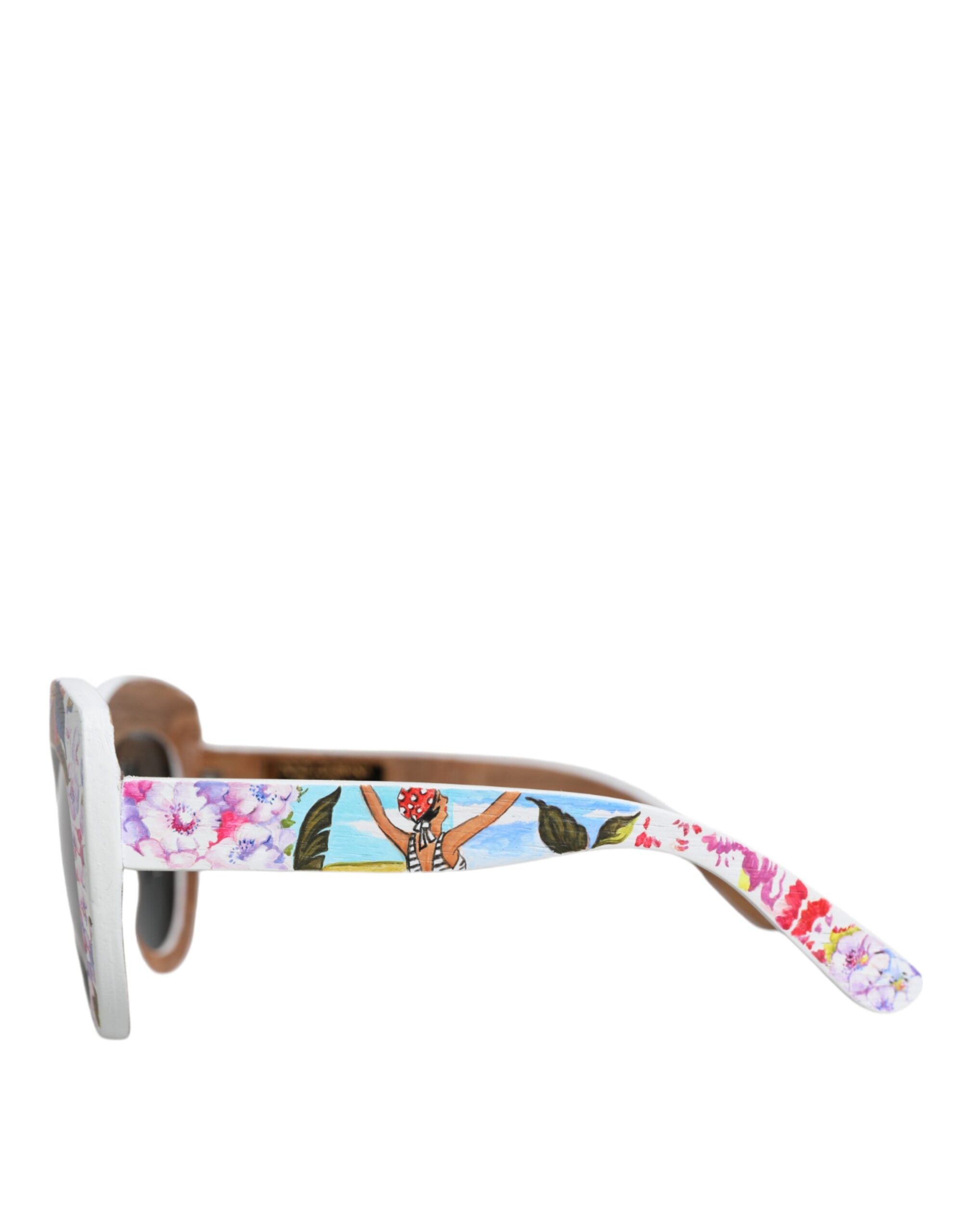 Dolce & Gabbana Multicolor Wood Crystal Brass Frame Floral Hand Paint Sunglasses-6