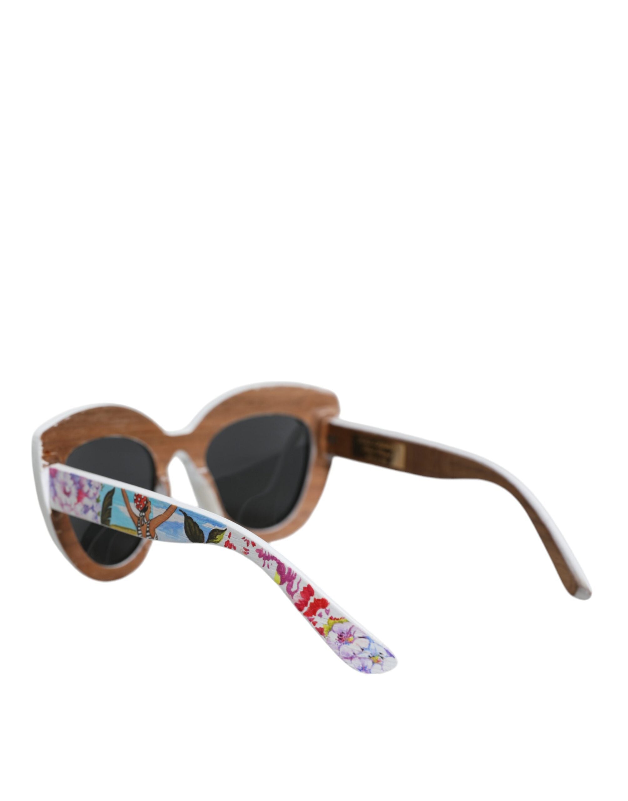 Dolce & Gabbana Multicolor Wood Crystal Brass Frame Floral Hand Paint Sunglasses-7