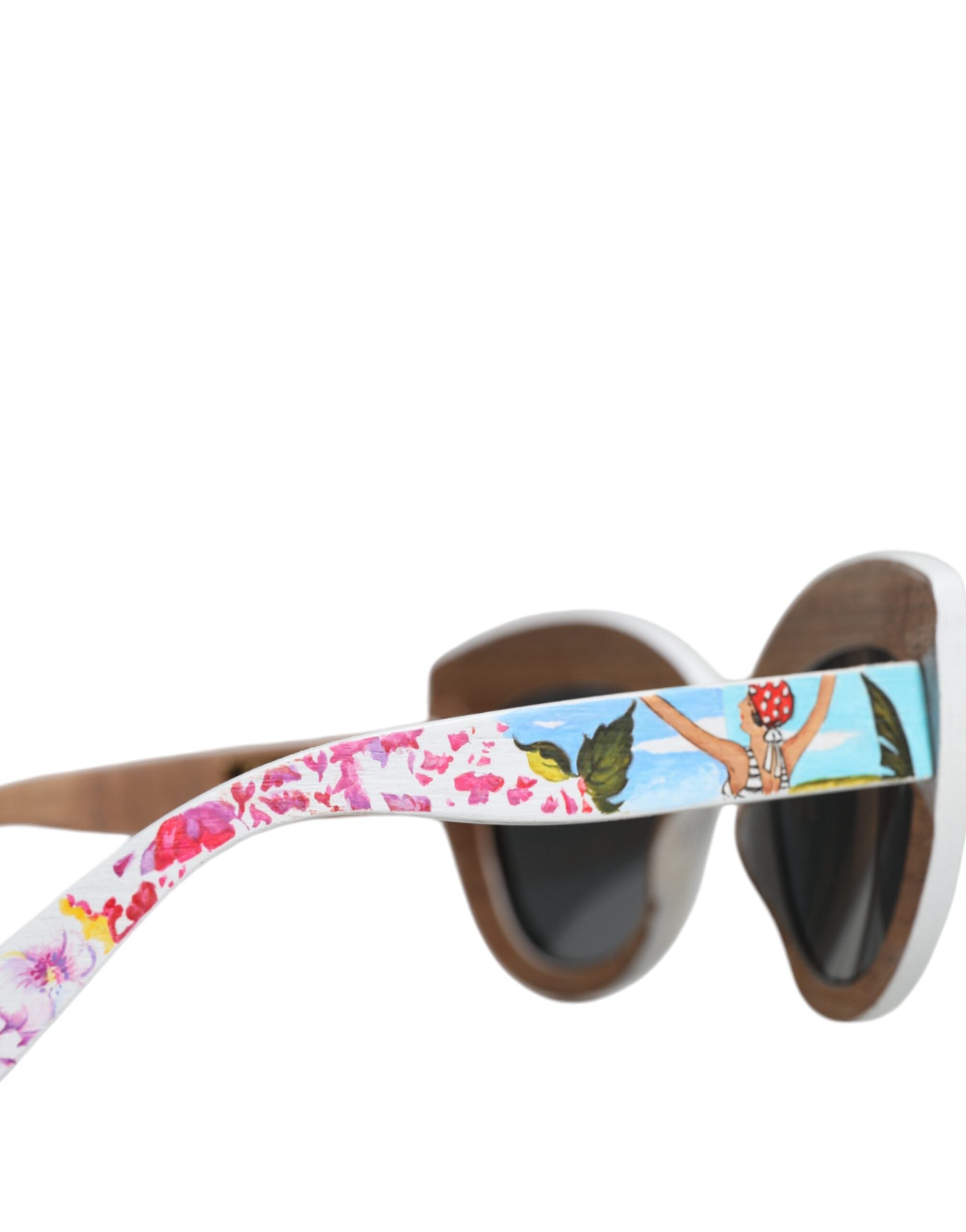 Dolce & Gabbana Multicolor Wood Crystal Brass Frame Floral Hand Paint Sunglasses-8