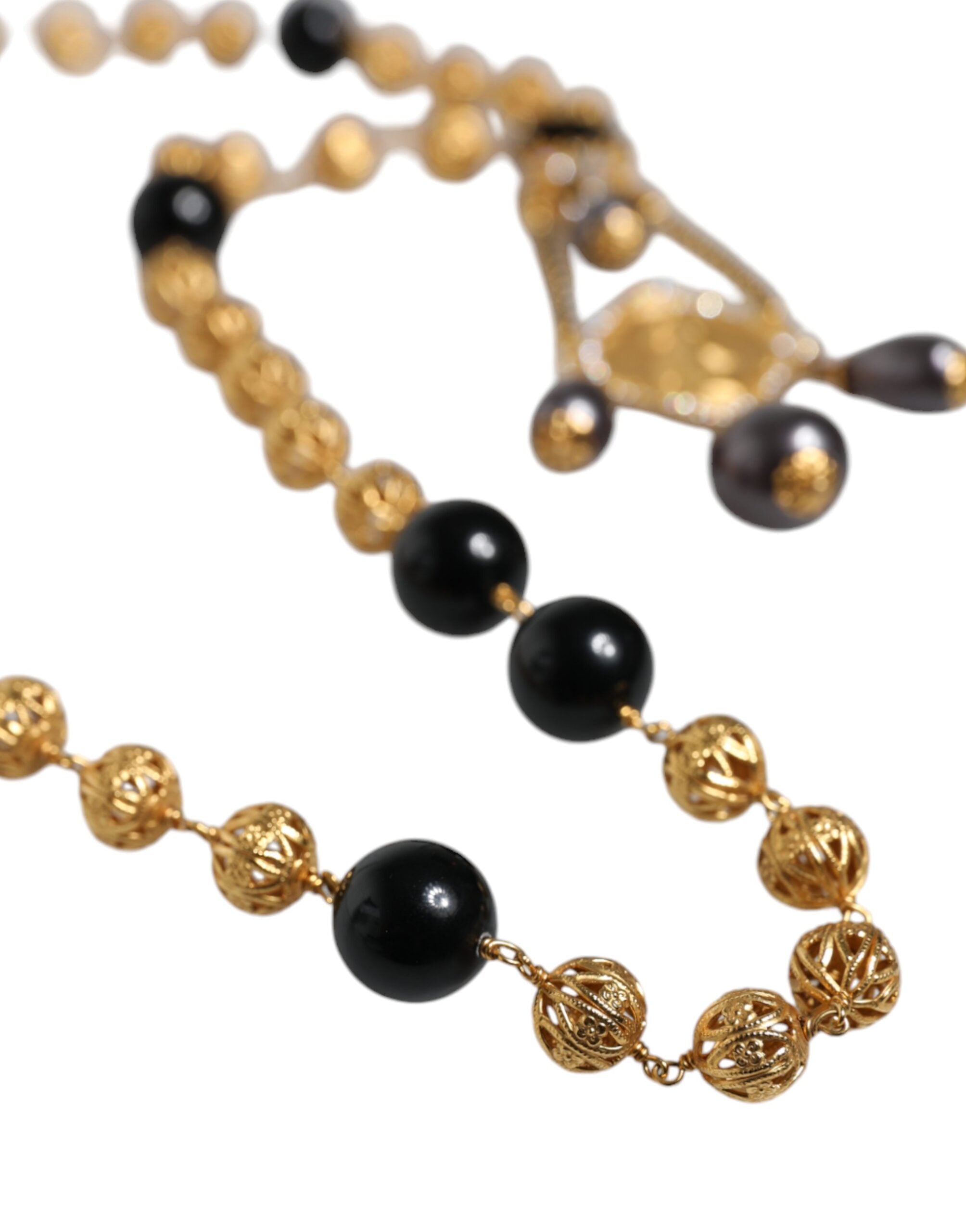Collar estilo rosario con cuentas negras de latón y cadena dorada de Dolce & Gabbana-4