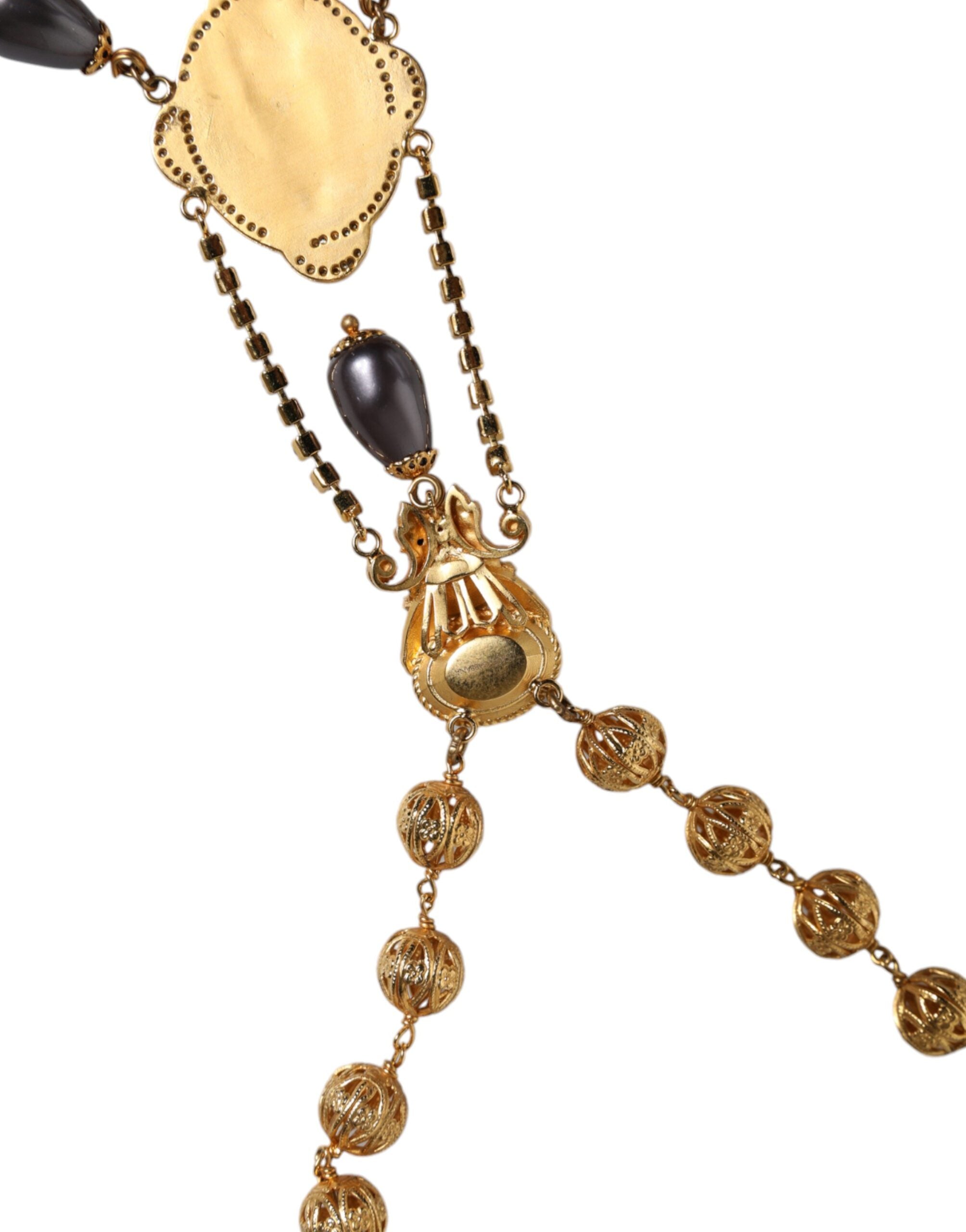 Collar estilo rosario con cuentas negras de latón y cadena dorada de Dolce & Gabbana-6