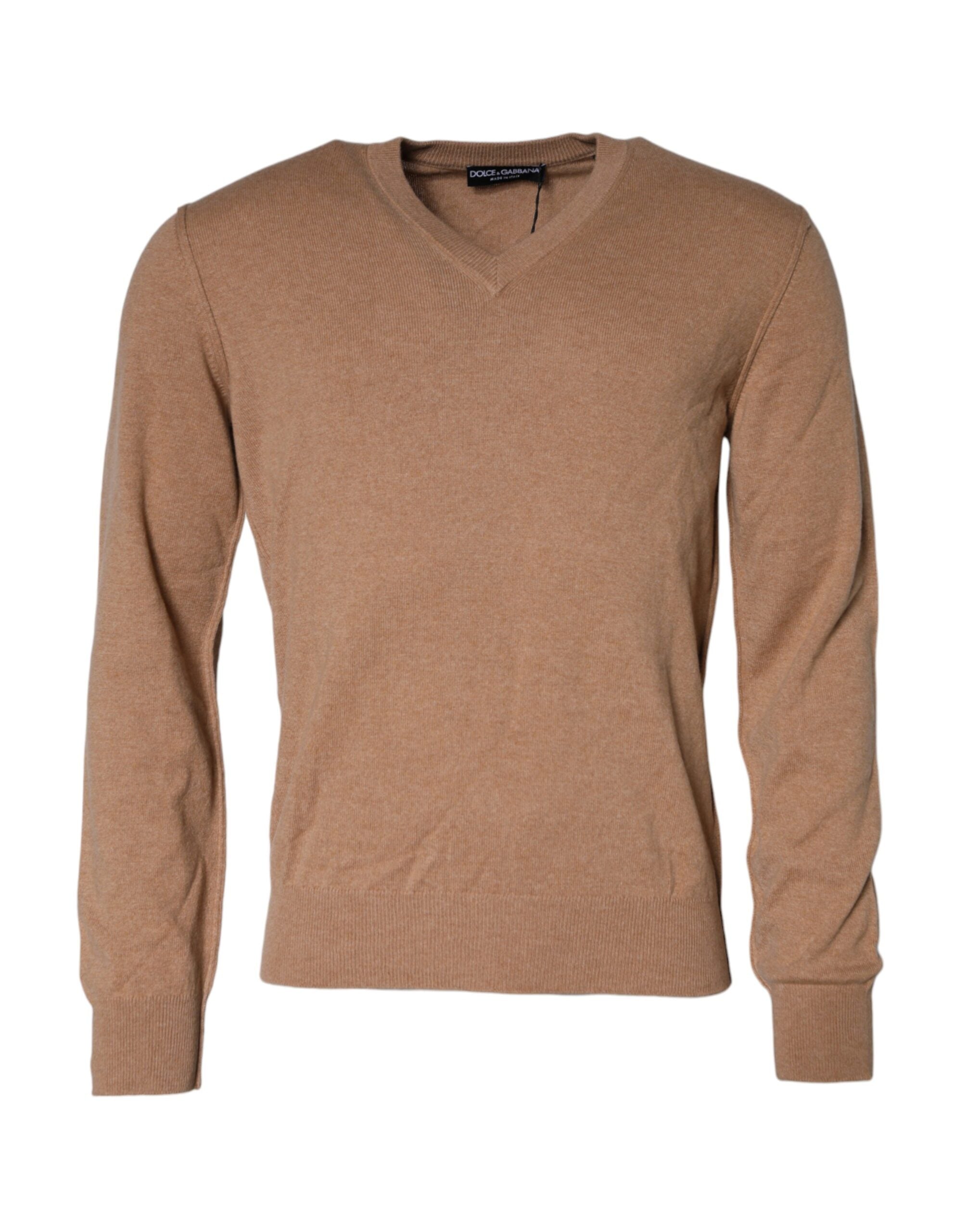 Dolce & Gabbana Brauner Kaschmir-Strickpullover mit V-Ausschnitt-1