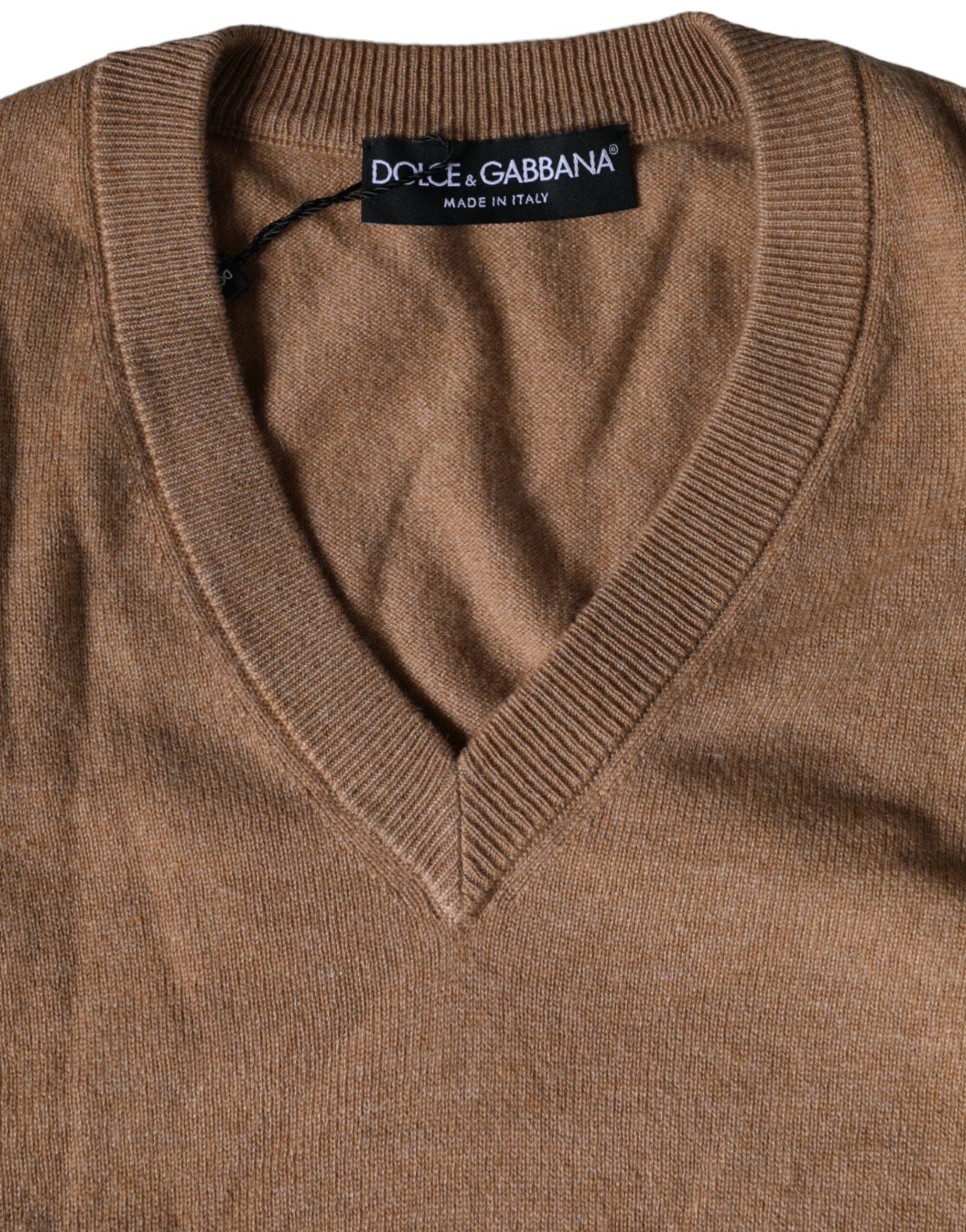 Dolce & Gabbana Brauner Kaschmir-Strickpullover mit V-Ausschnitt-3