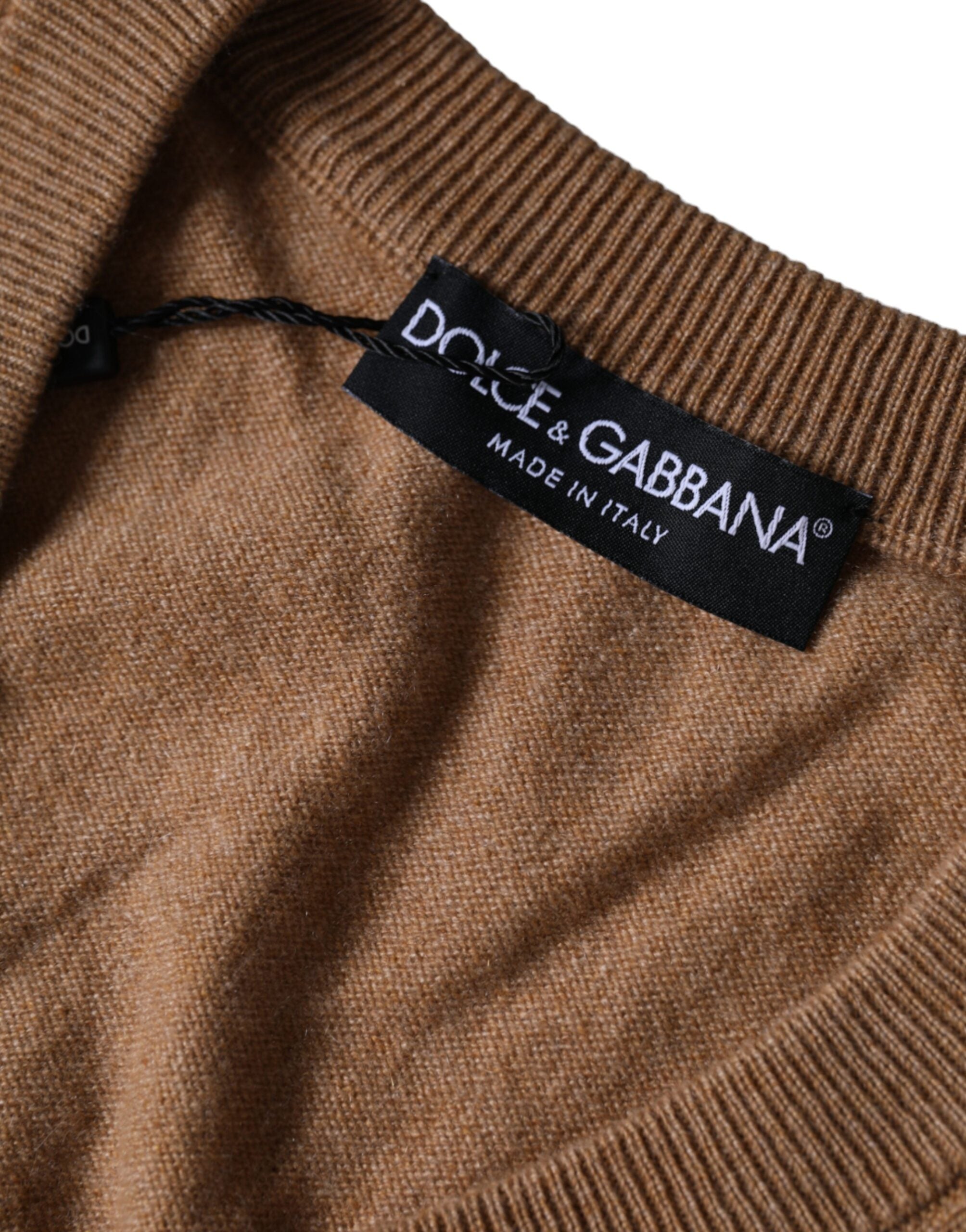 Dolce & Gabbana Brauner Kaschmir-Strickpullover mit V-Ausschnitt-4