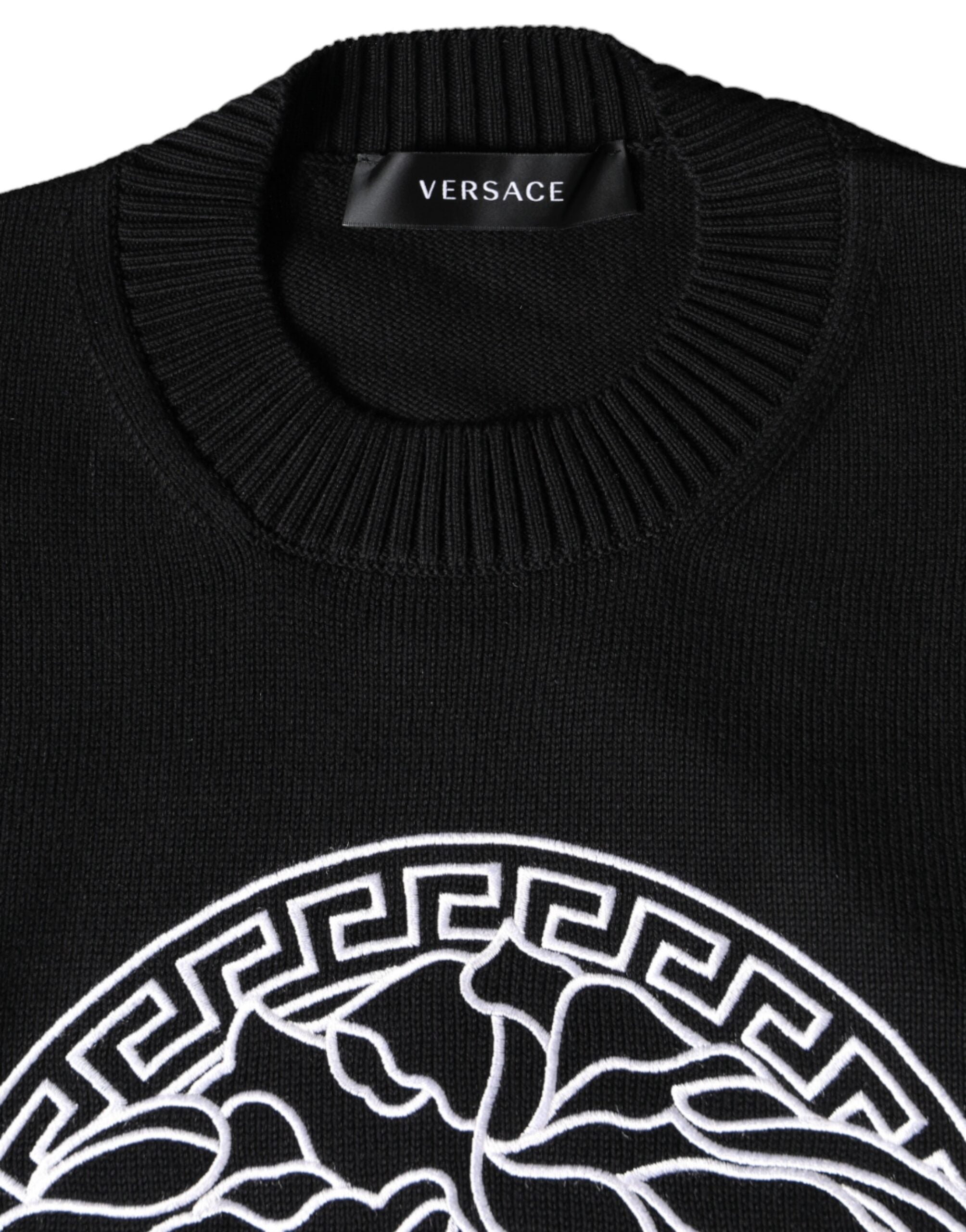 Versace black sweater with Medusa embroidery and round neck-2